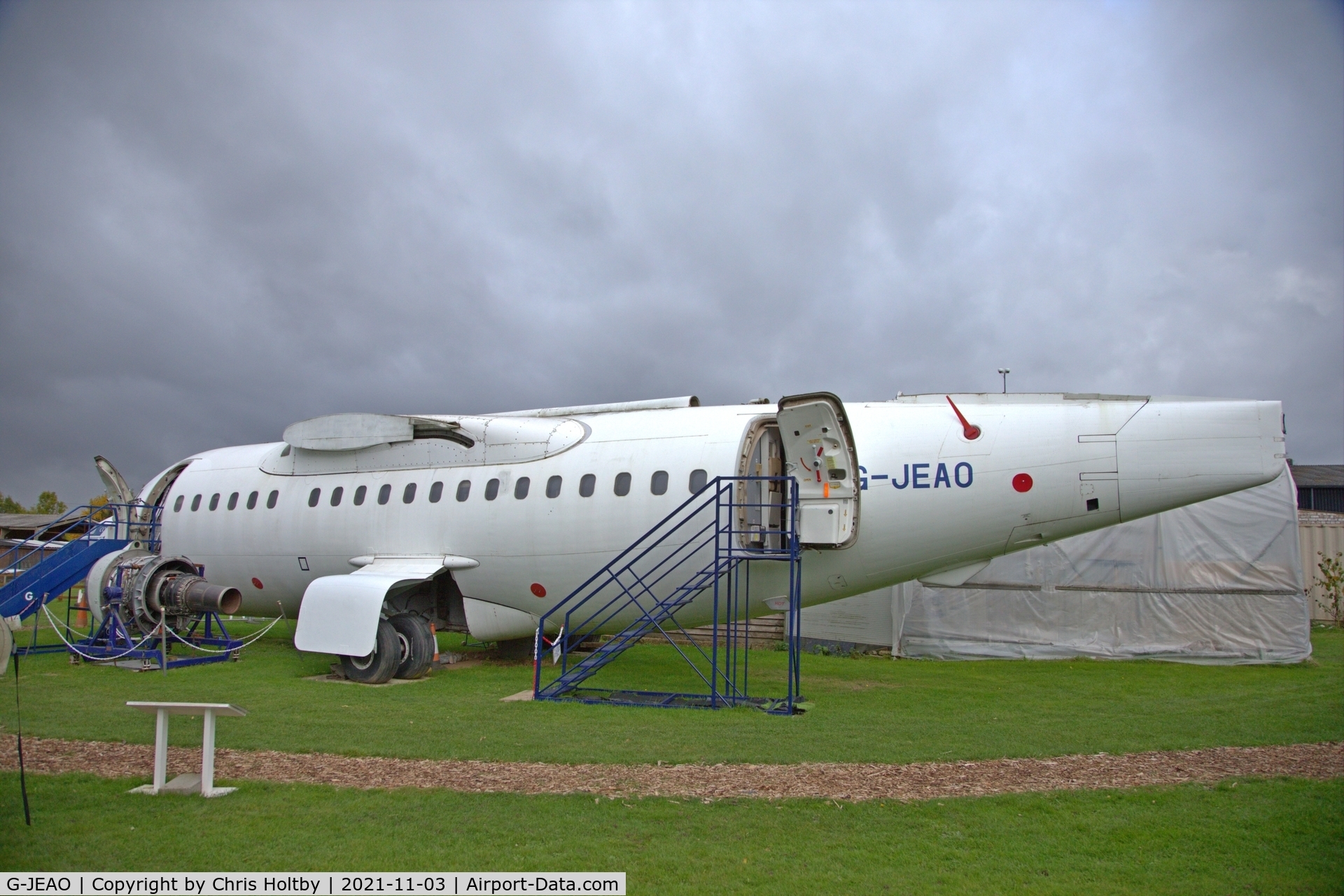 G-JEAO, 1983 British Aerospace BAe.146-100 C/N E1010, Remains of BAe 146 preserved outside at the DH Museum at London Colney, Herts.