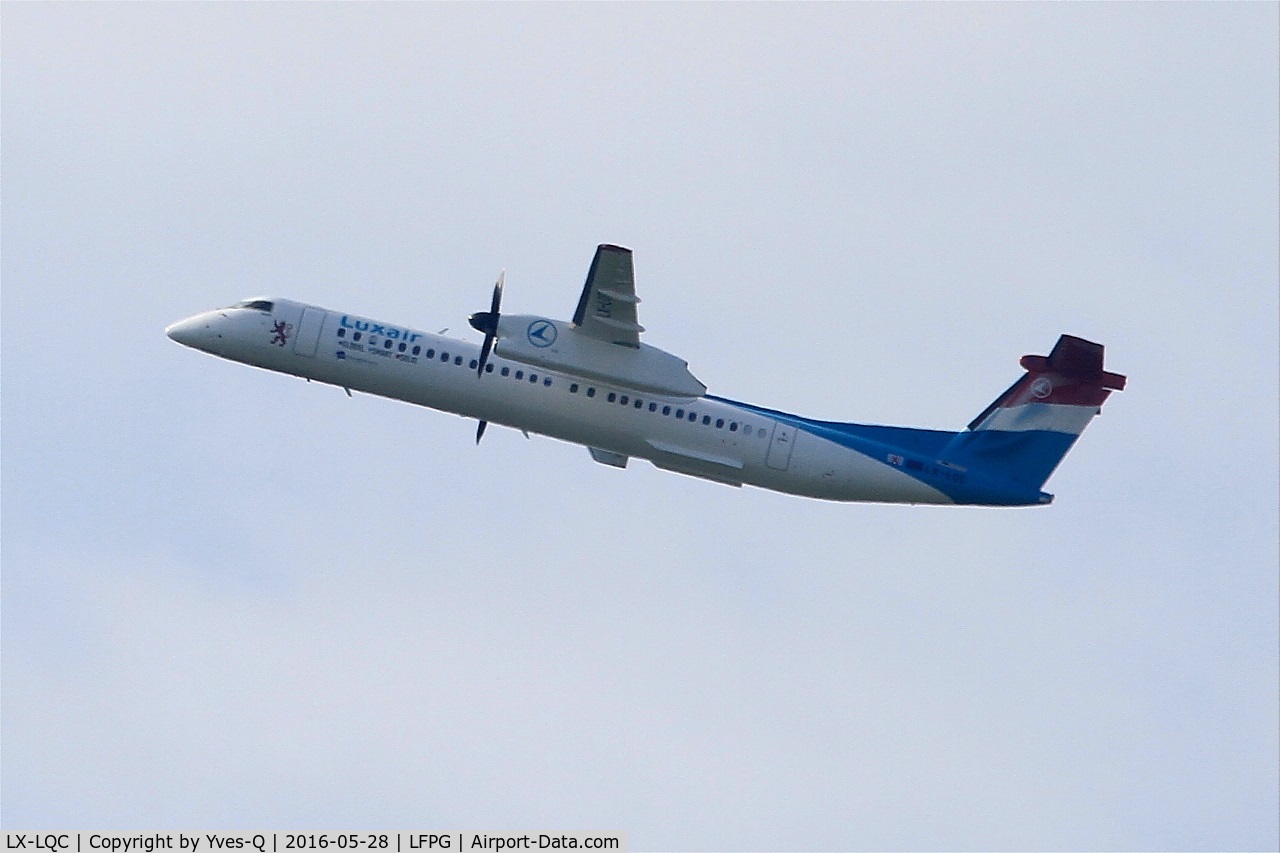 LX-LQC, 2015 De Havilland Canada DHC-8-400Q Dash 8 C/N 4513, De Havilland Canada DHC-8-400Q Dash 8, Climbing from rwy 08L, Roissy Charles De Gaulle airport (LFPG-CDG)