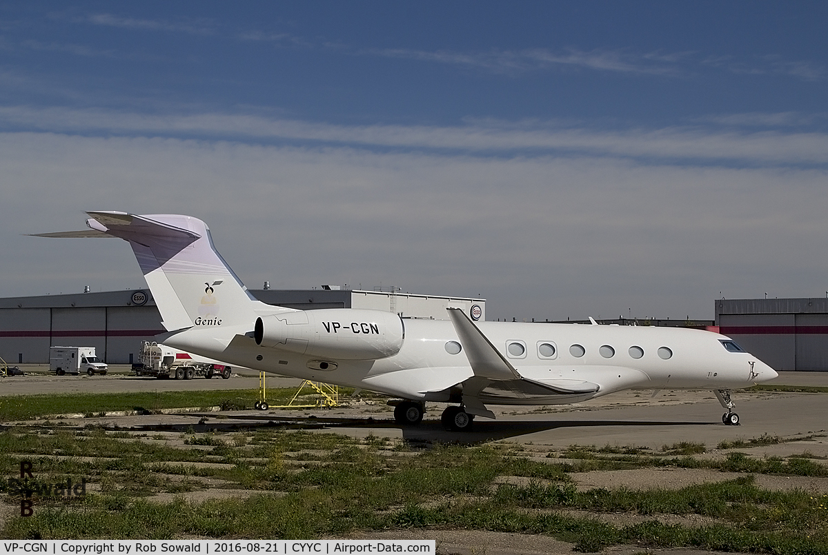 VP-CGN, 2007 Gulfstream Aerospace V-SP G550 C/N 5149, Parked at CYYC.