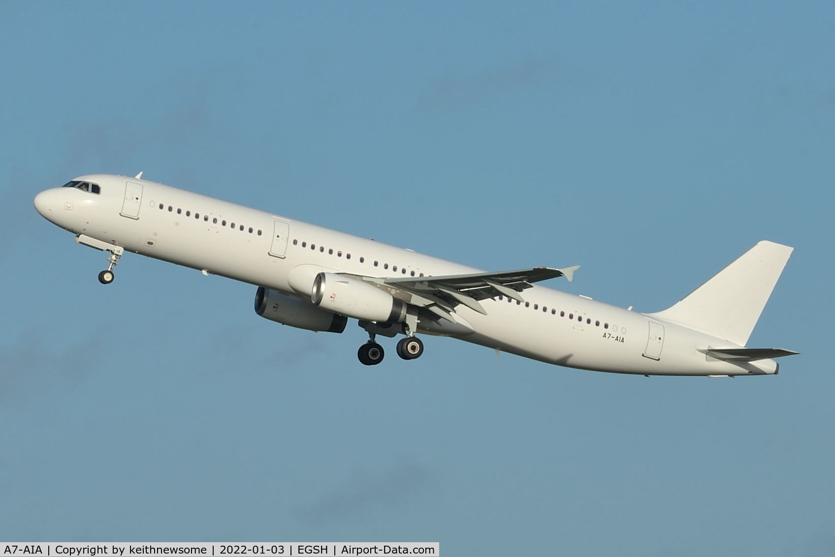 A7-AIA, 2010 Airbus A321-231 C/N 4173, Leaving Norwich for Doha, Qatar.