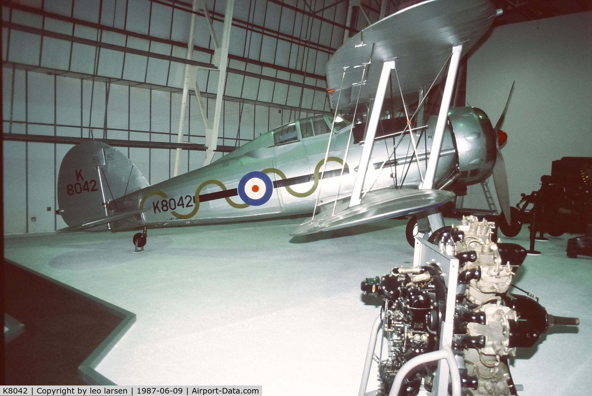 K8042, Gloster Gladiator Mk1 C/N Not found K8042, RAF Museum Hendon 9.6.1987