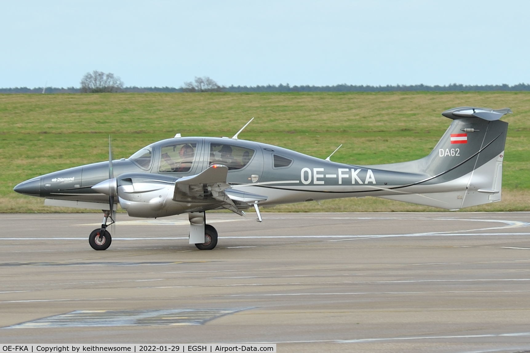 OE-FKA, 2016 Diamond DA-62 C/N 62.035, Arriving at Norwich from Augsburg.