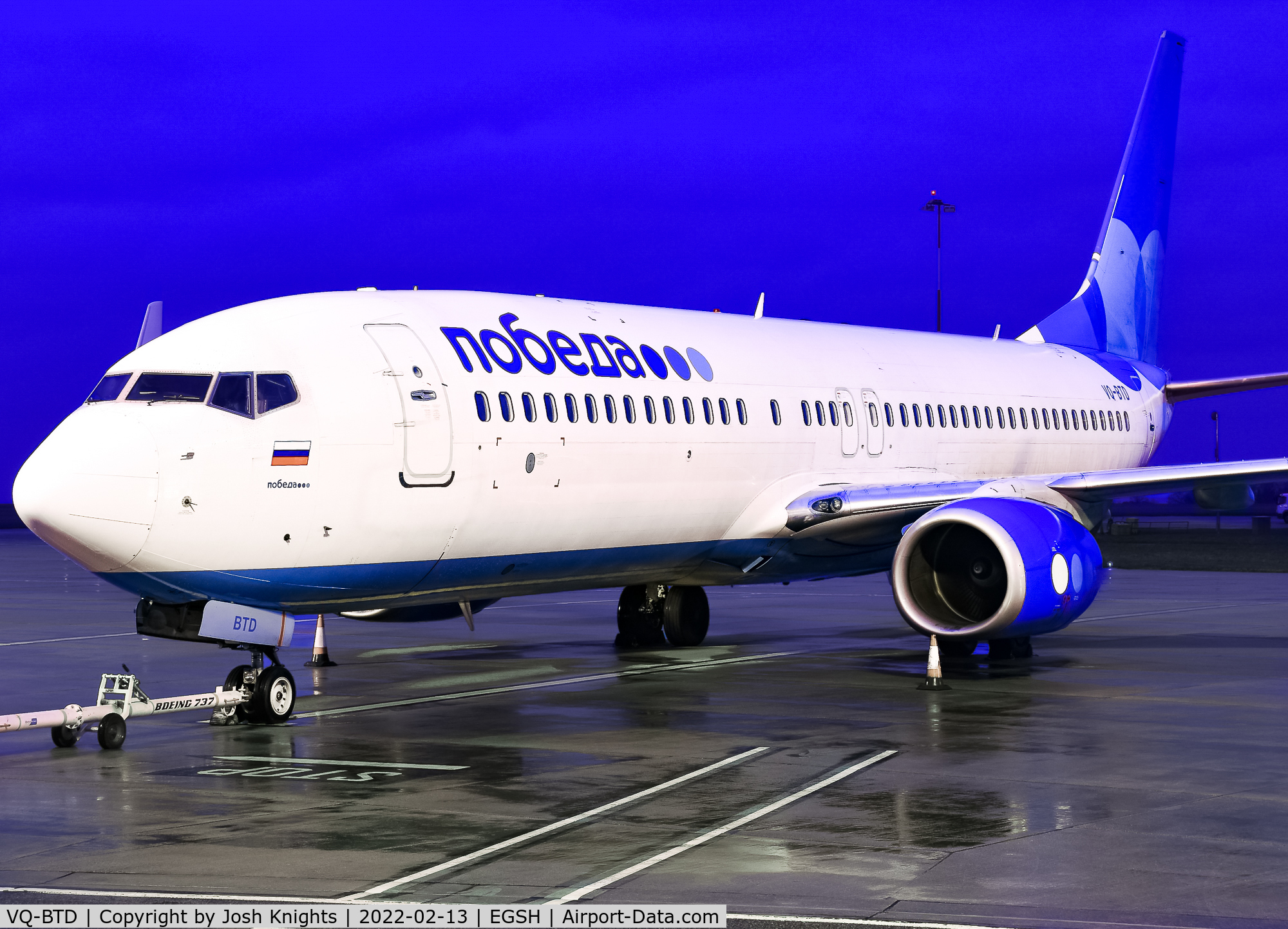 VQ-BTD, 2014 Boeing 737-8MA C/N 43664, On Stand After Arrival For Respray.