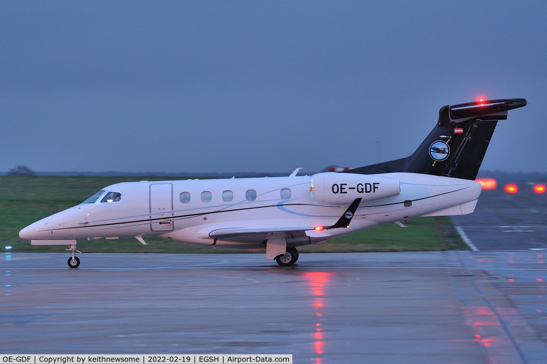 OE-GDF, 2015 Embraer EMB-505 Phenom 300 C/N 50500325, Arriving at Norwich from Geneva.
