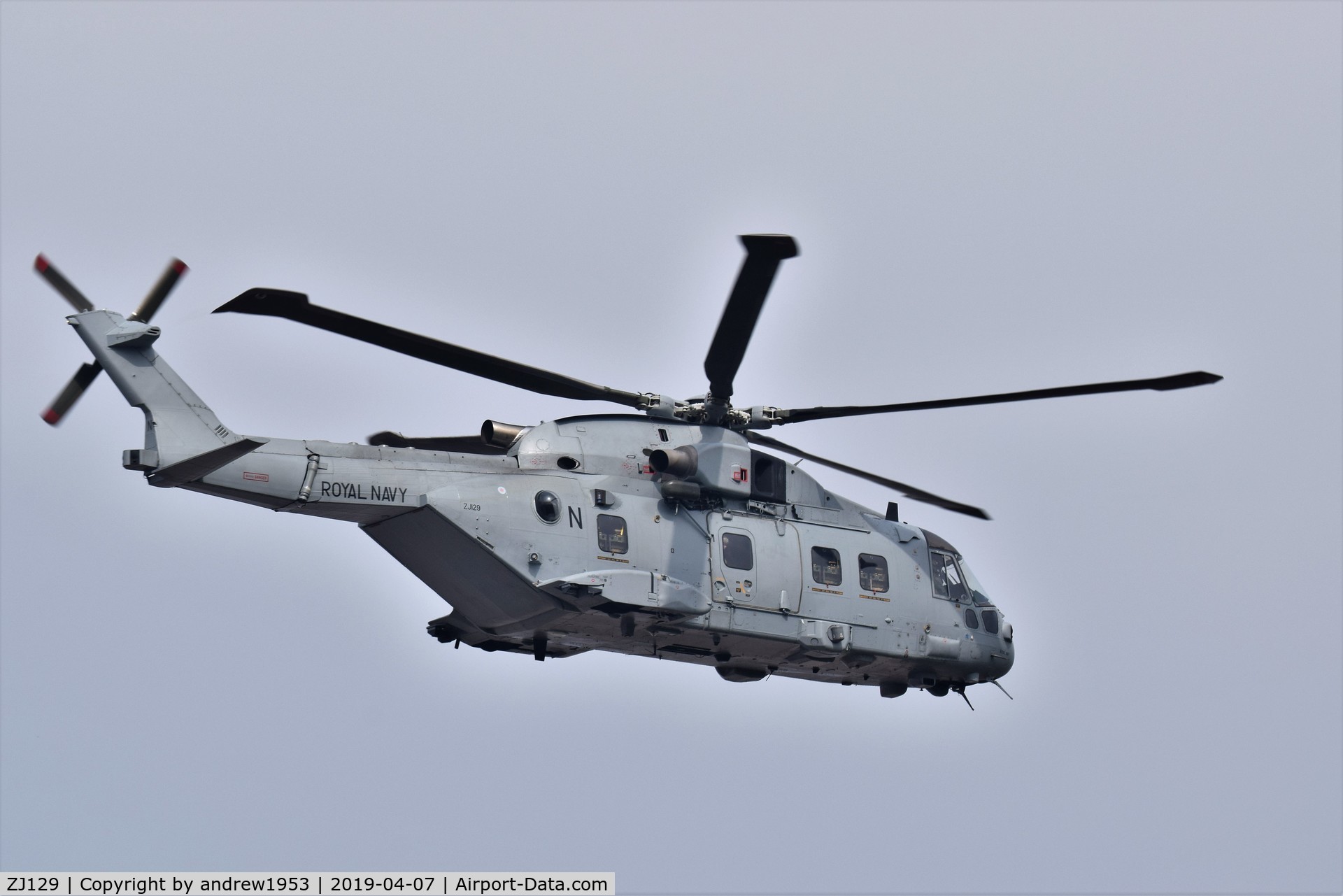 ZJ129, Westland Merlin HC.4 C/N 50167/RAF13, ZJ129 over the Bristol Channel.