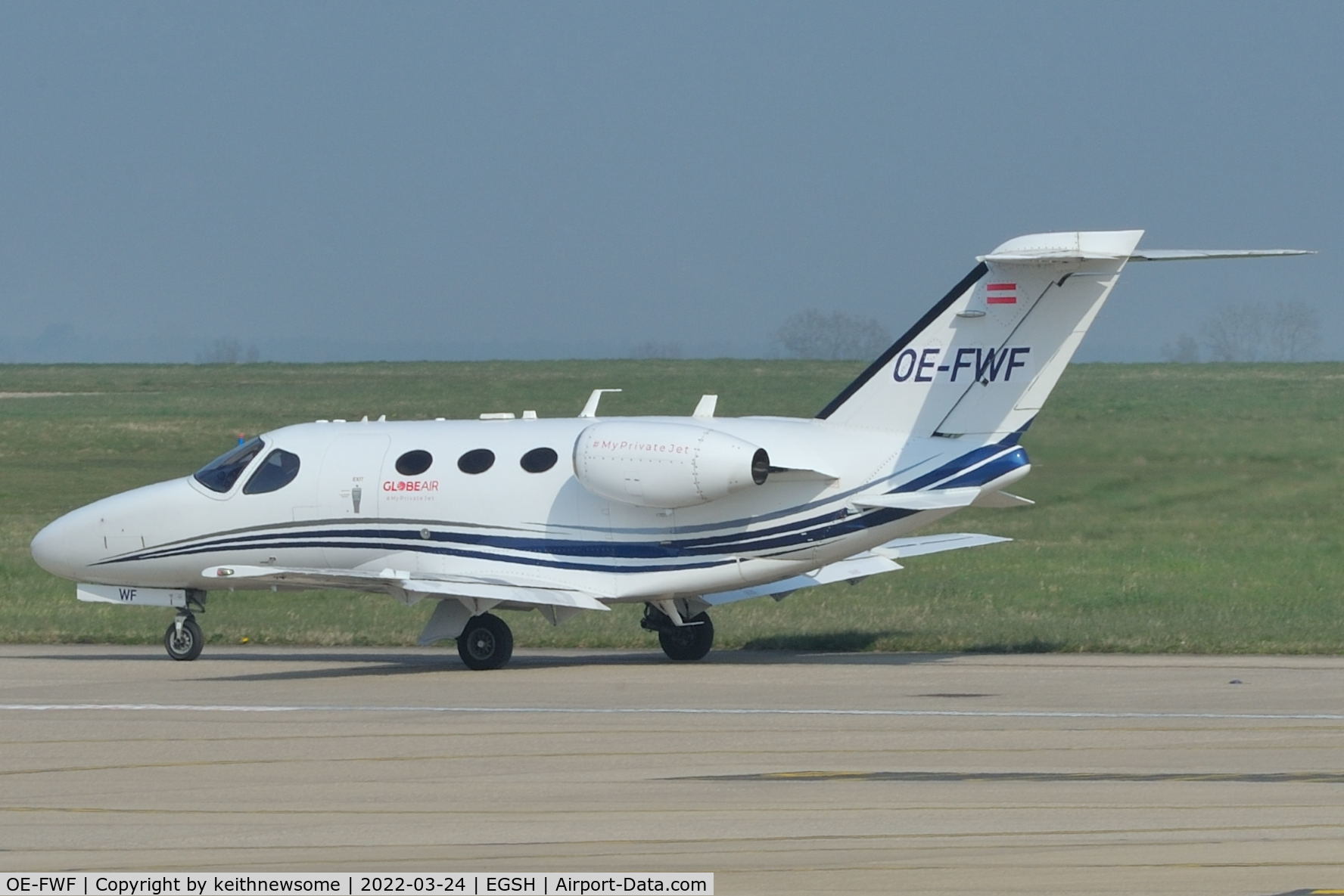 OE-FWF, 2007 Cessna 510 Citation Mustang Citation Mustang C/N 510-0048, Arriving at Norwich from Amsterdam.