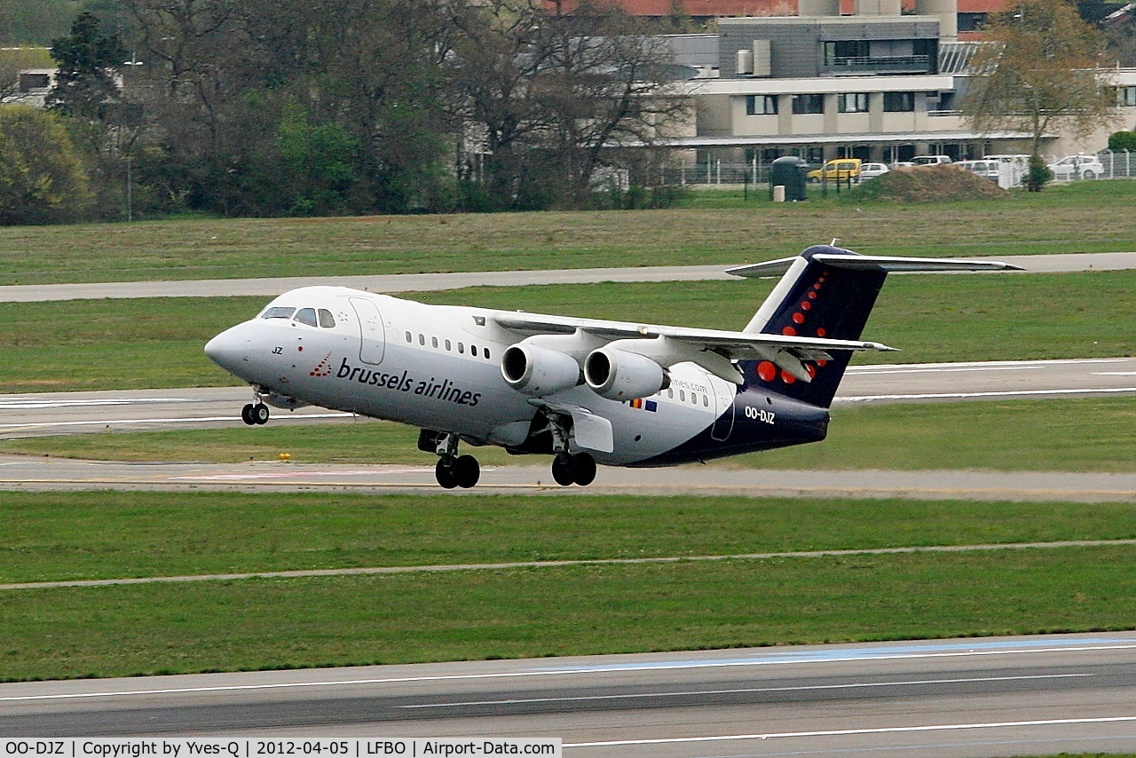 OO-DJZ, 1997 British Aerospace Avro 146-RJ85 C/N E.2305, BAE Systems RJ85, Take off Rwy 32L, Toulouse Blagnac Airport (LFBO-TLS)