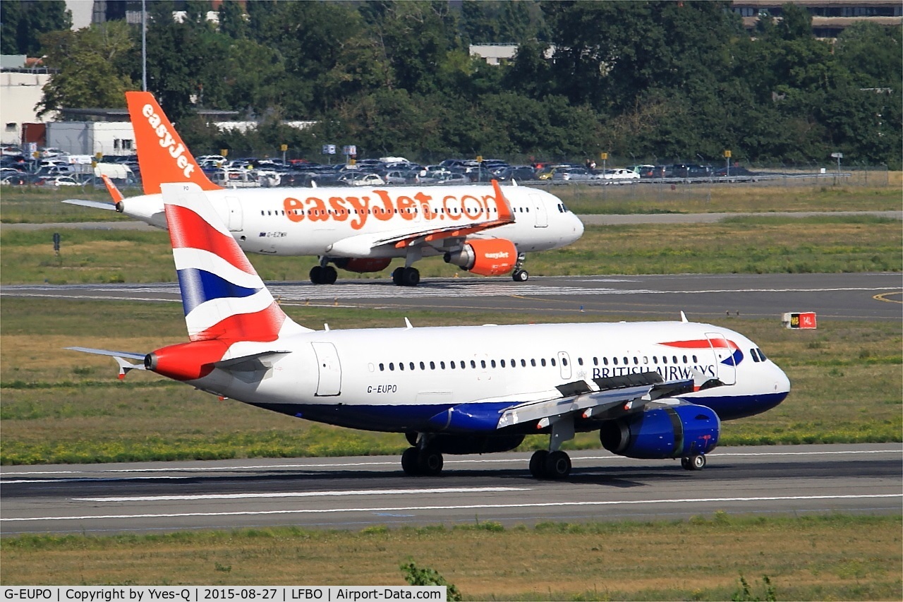 G-EUPO, 2000 Airbus A319-131 C/N 1279, Airbus A319-131, Reverse thrust landing rwy 14R, Toulouse-Blagnac airport (LFBO-TLS)