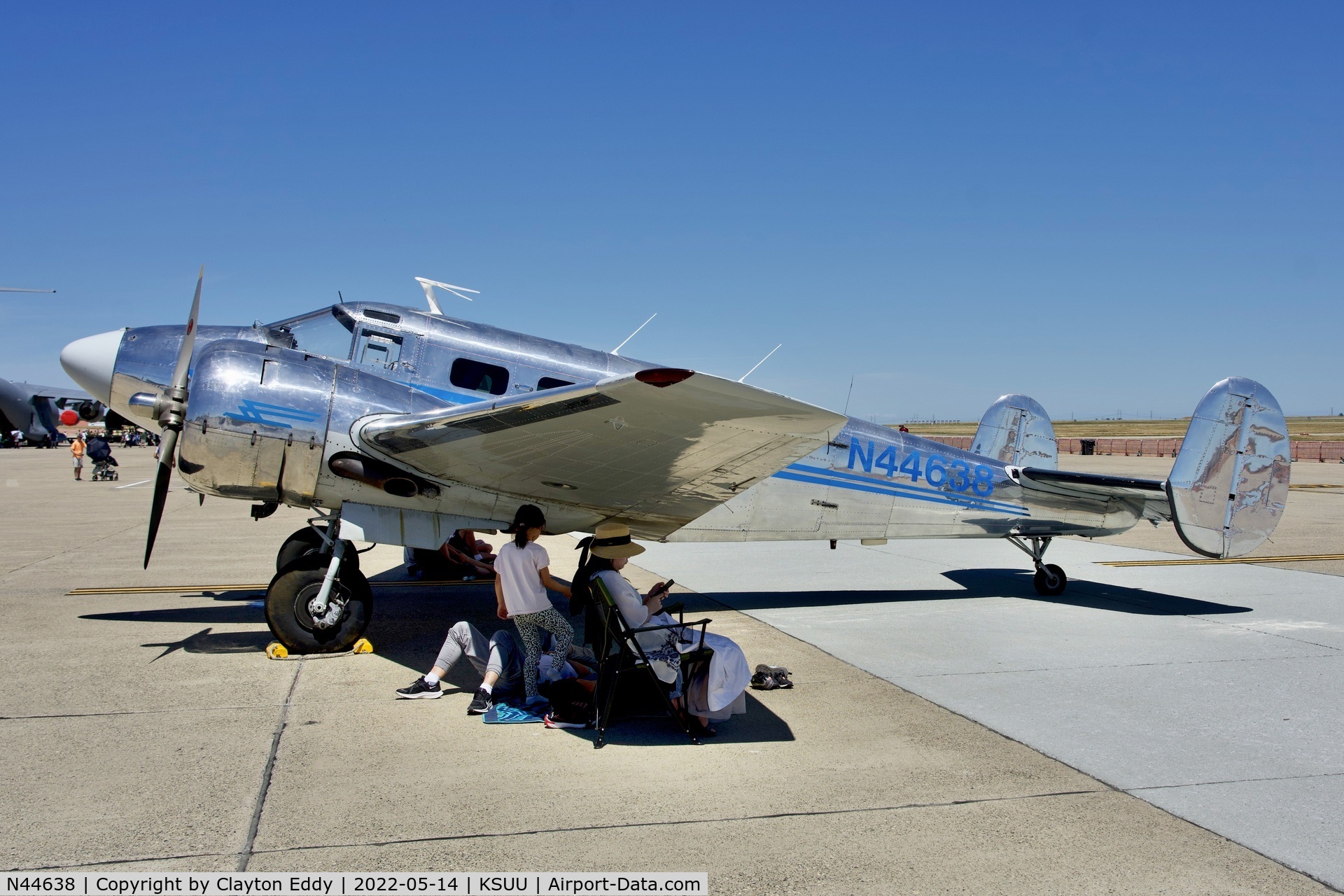 N44638, 1946 Beech D18S C/N A-45, Travis AFB airport 2022.