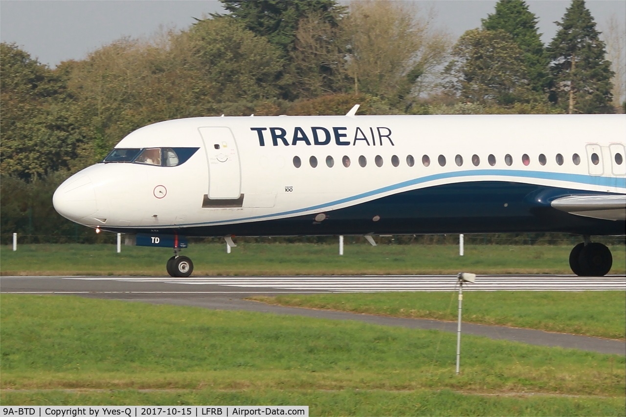 9A-BTD, 1992 Fokker 100 (F-28-0100) C/N 11407, Fokker 100, Take off run rwy 25L, Brest-Bretagne airport (LFRB-BES)