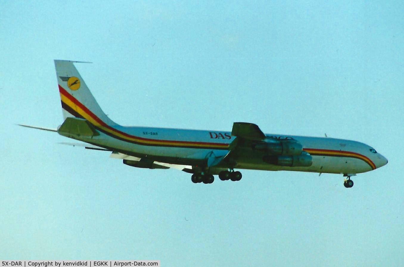 5X-DAR, 1964 Boeing 707-321C C/N 18825, At Gatwick circa 1989.