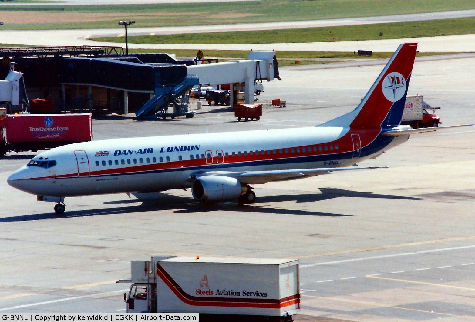 G-BNNL, 1989 Boeing 737-4Q8 C/N 24070, At Gatwick circa 1989.