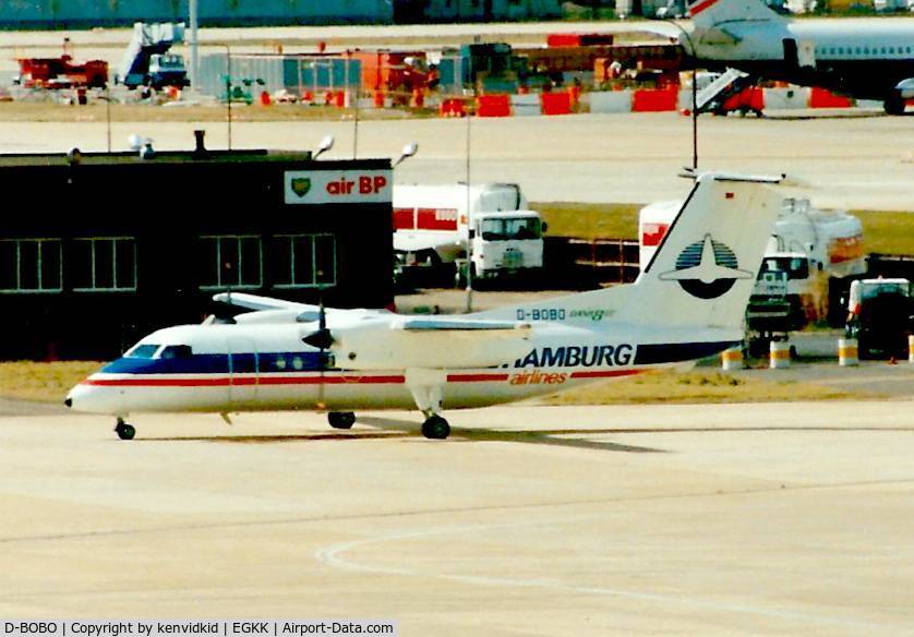 D-BOBO, 1989 De Havilland Canada DHC-8-102 Dash 8 C/N 153, At Gatwick circa 1989.