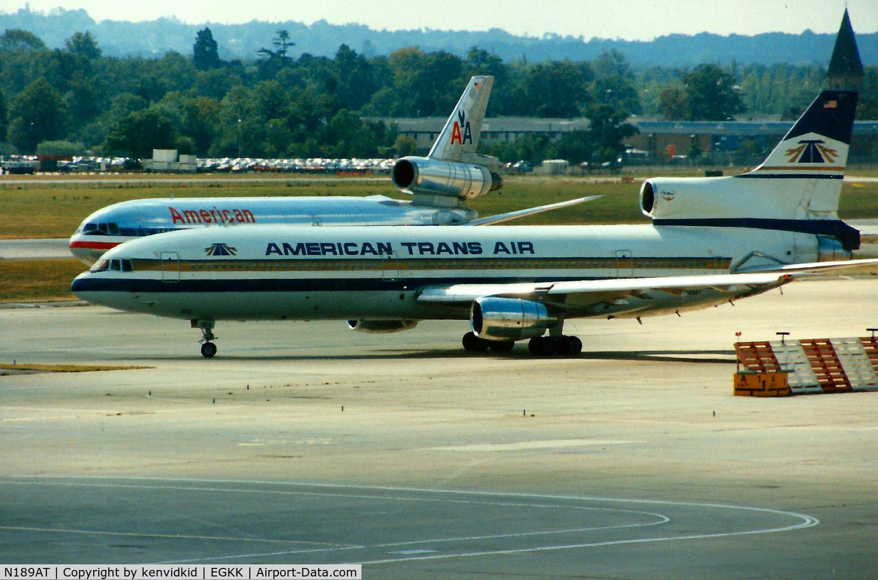 N189AT, 1974 Lockheed L-1011-385-1 TriStar 1 C/N 193C-1081, At Gatwick circa 1989.