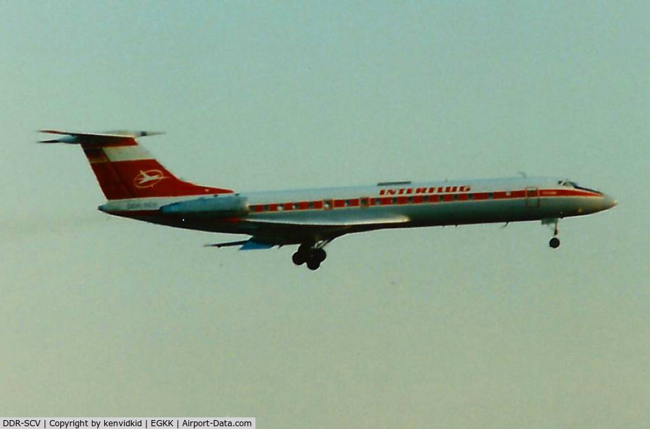 DDR-SCV, 1974 Tupolev Tu-134A C/N 4312095, At Gatwick circa 1989.
