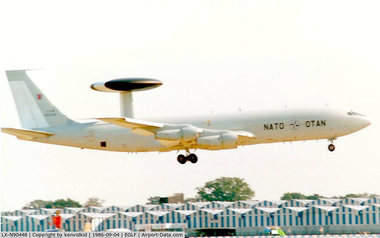 LX-N90448, 1982 Boeing E-3A Sentry C/N 22843, At the 1986 Farnborough International Air Show.