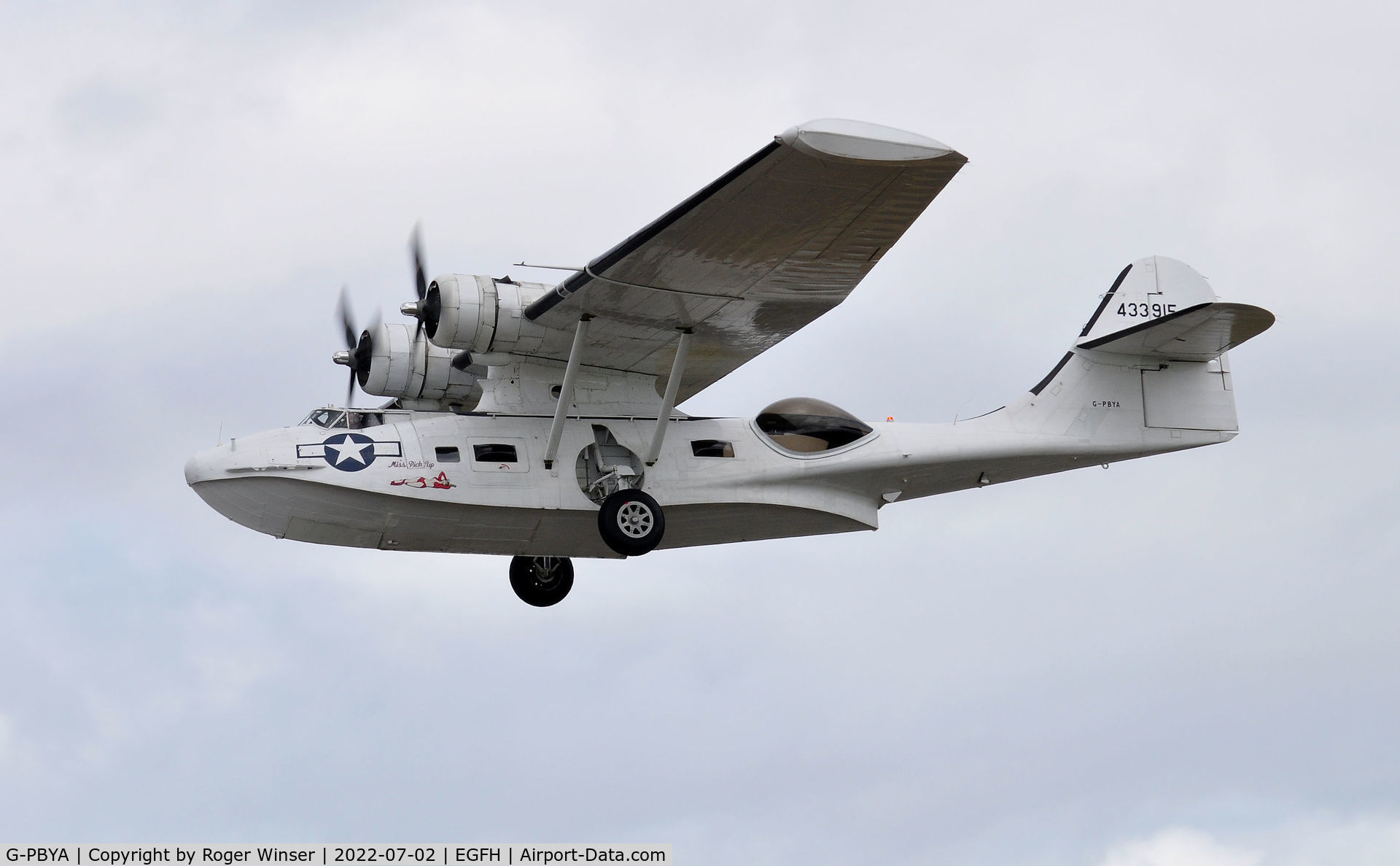 G-PBYA, 1944 Consolidated (Canadian Vickers) PBV-1A Canso A C/N CV-283, Visiting PBV-!A Canso departing Runway 22 to display on day 1 of the Wales Airshow 2022.