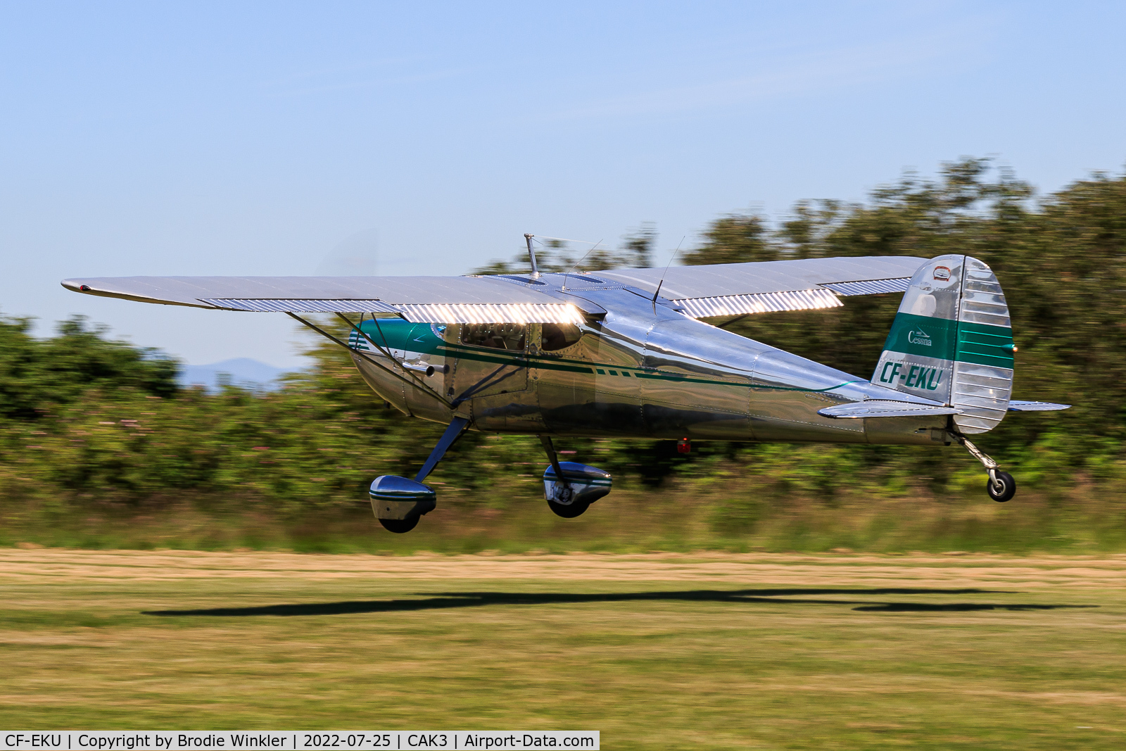 CF-EKU, 1947 Cessna 140 C/N 14027, The flaps catching the light beautifully while departing Delta Heritage Airpark