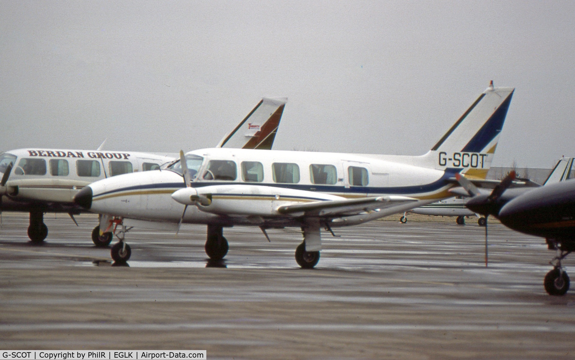 G-SCOT, 1977 Piper PA-31-350 Chieftain C/N 31-7752190, This ex British Caledonian Navajo taken on a miserable day at Blackbushe.