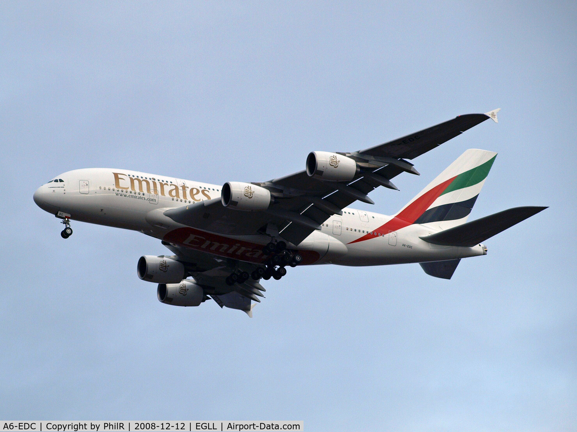 A6-EDC, 2008 Airbus A380-861 C/N 016, Emirates Airbus A380-800 on finals to LHR's 27L
