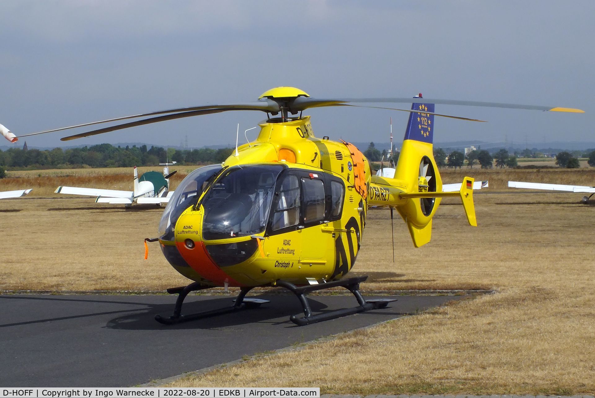 D-HOFF, 2002 Eurocopter EC-135 P2+ C/N 0260, Eurocopter EC135P2+ 'Christoph 8' EMS-helicopter of ADAC Luftrettung at Bonn-Hangelar airfield during the Grumman Fly-in 2022
