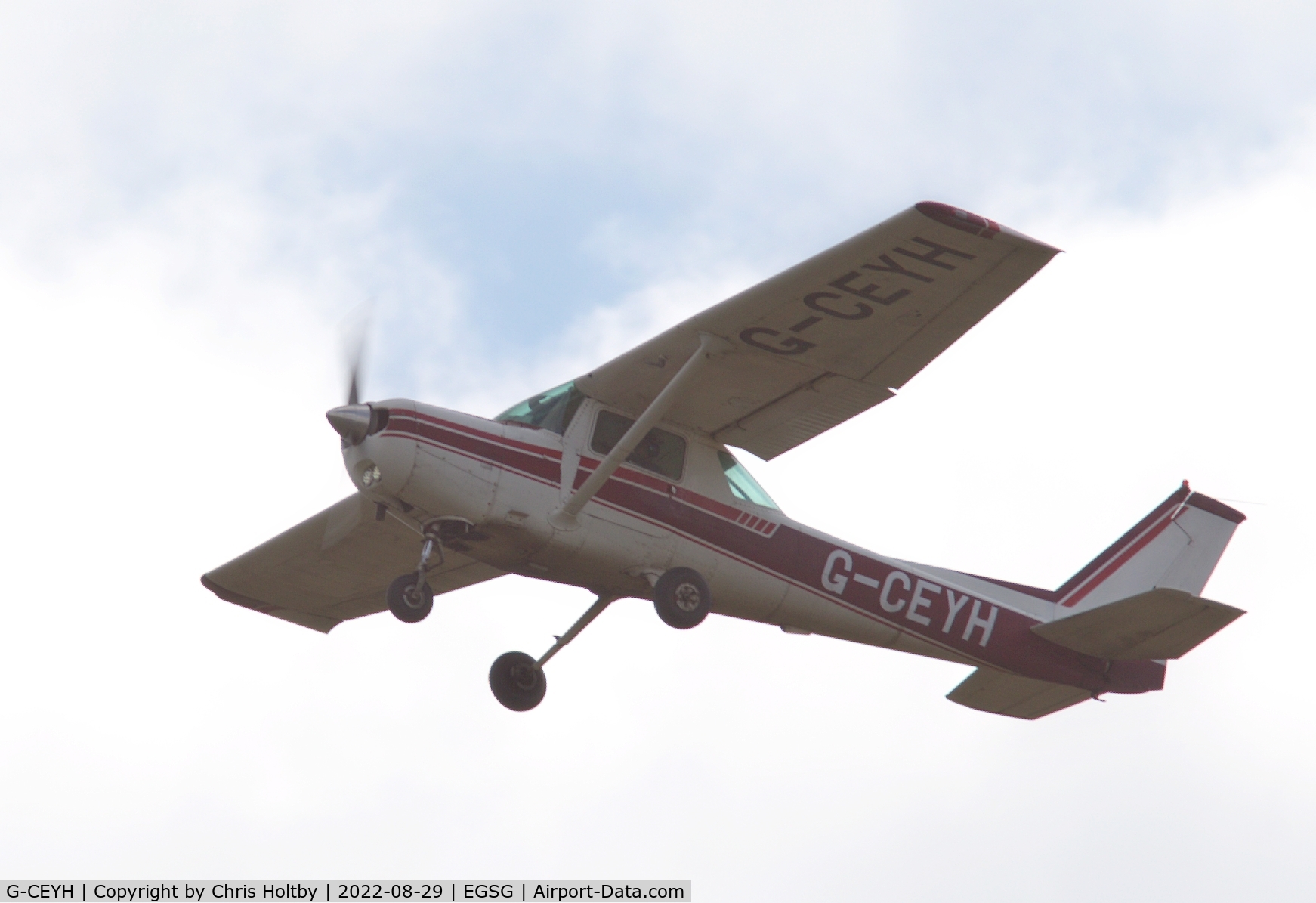 G-CEYH, 1978 Cessna 152 C/N 15282689, Over its base at Stapleford Tawney, Essex