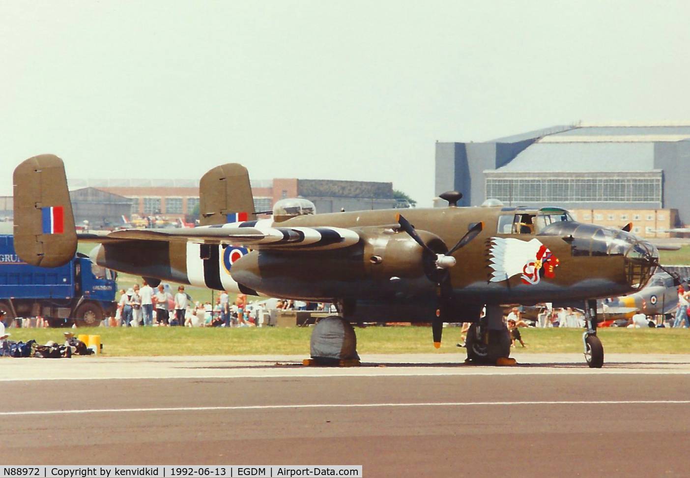 N88972, 1943 North American B-25D Mitchell C/N 100-23644, At Boscombe Down, scanned from print.