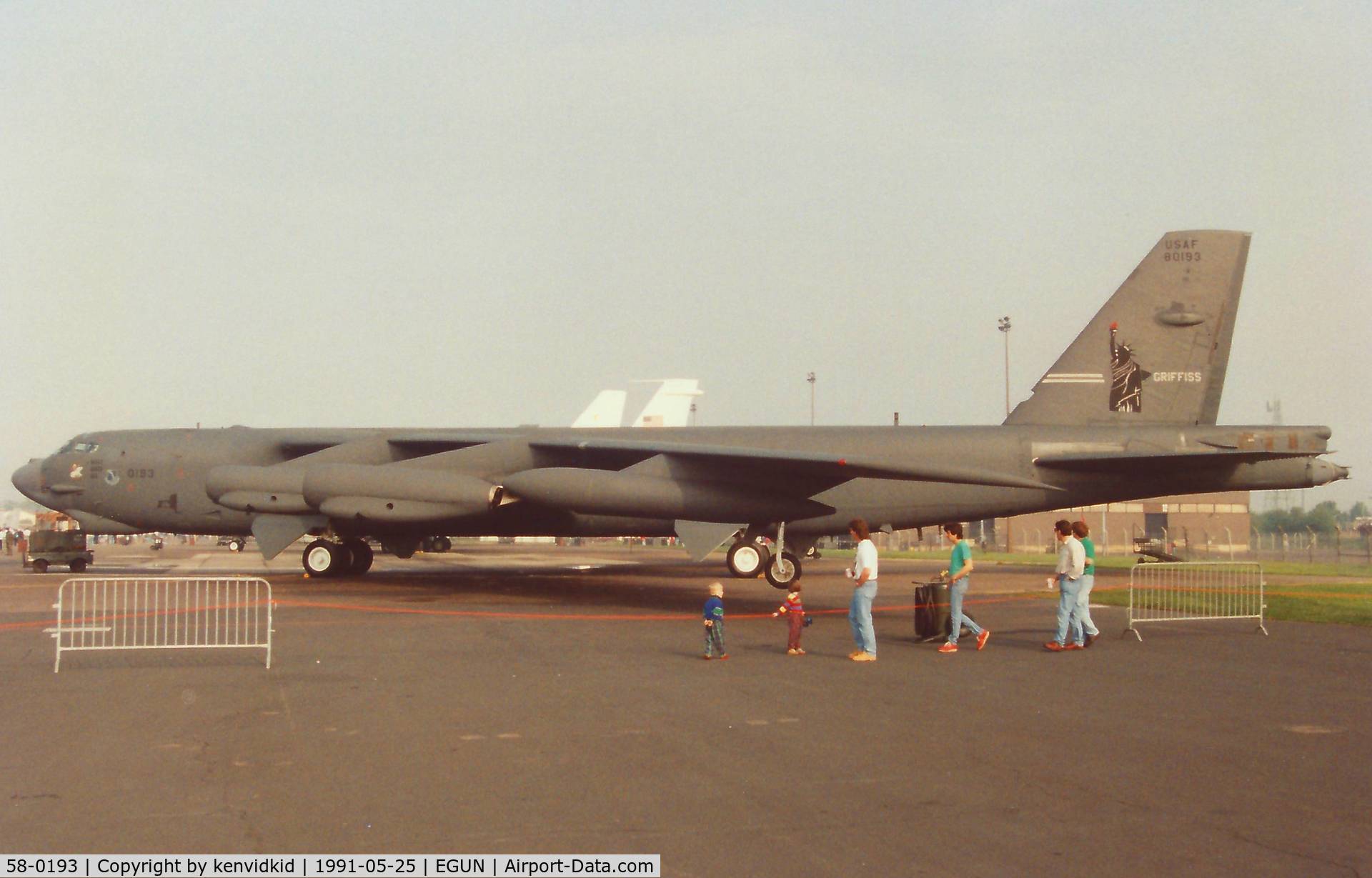 58-0193, 1958 Boeing B-52G Stratofortress C/N 464261, At the 1991 Mildenhall Air Fete. Scanned from print.