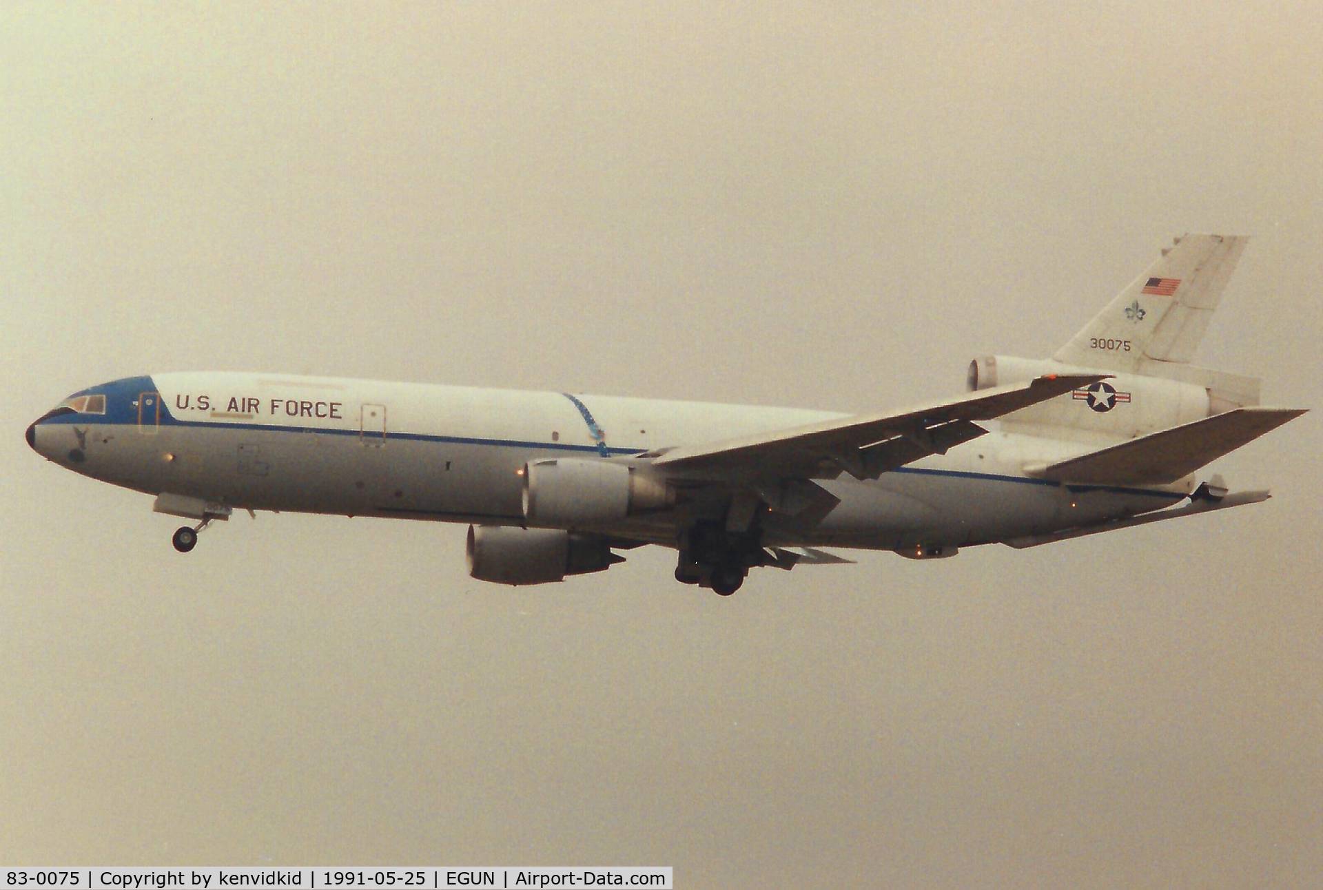 83-0075, 1983 McDonnell Douglas KC-10A Extender C/N 48216, At the 1991 Mildenhall Air Fete. Scanned from print.