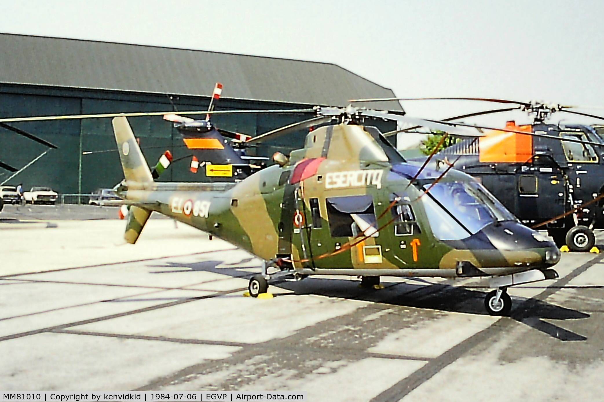 MM81010, 1976 Agusta A-109A Hirundo C/N 7114, At the 1984 Middle Wallop air show.