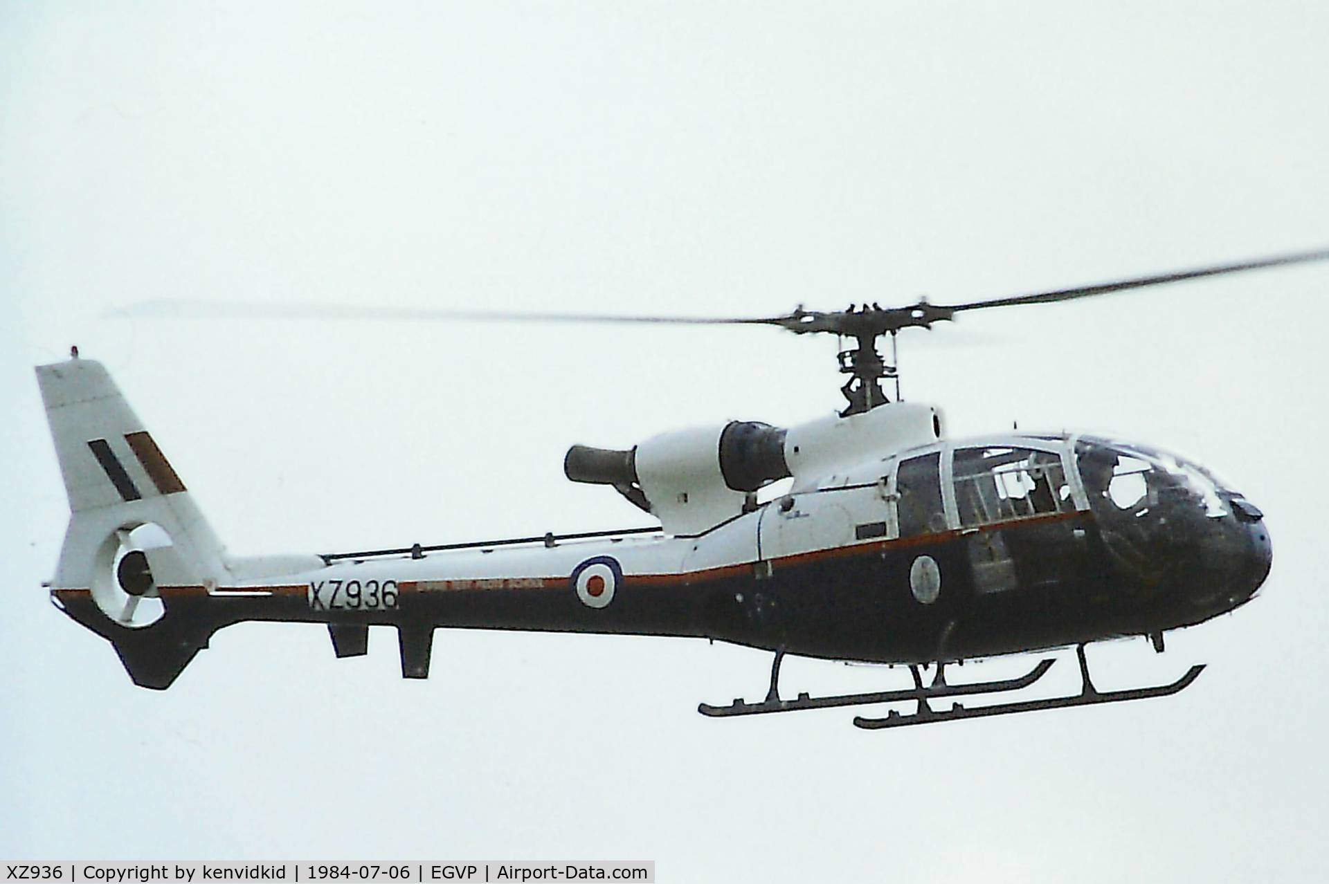 XZ936, Westland SA-341D Gazelle HT3 C/N WA1743, At the 1984 Middle Wallop air show.