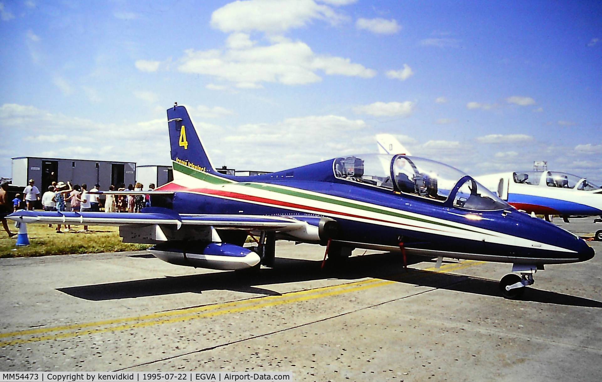 MM54473, Aermacchi MB-339PAN C/N 6668/058/AD002, At the 1995 Fairford International Air Tattoo, scanned from slide.