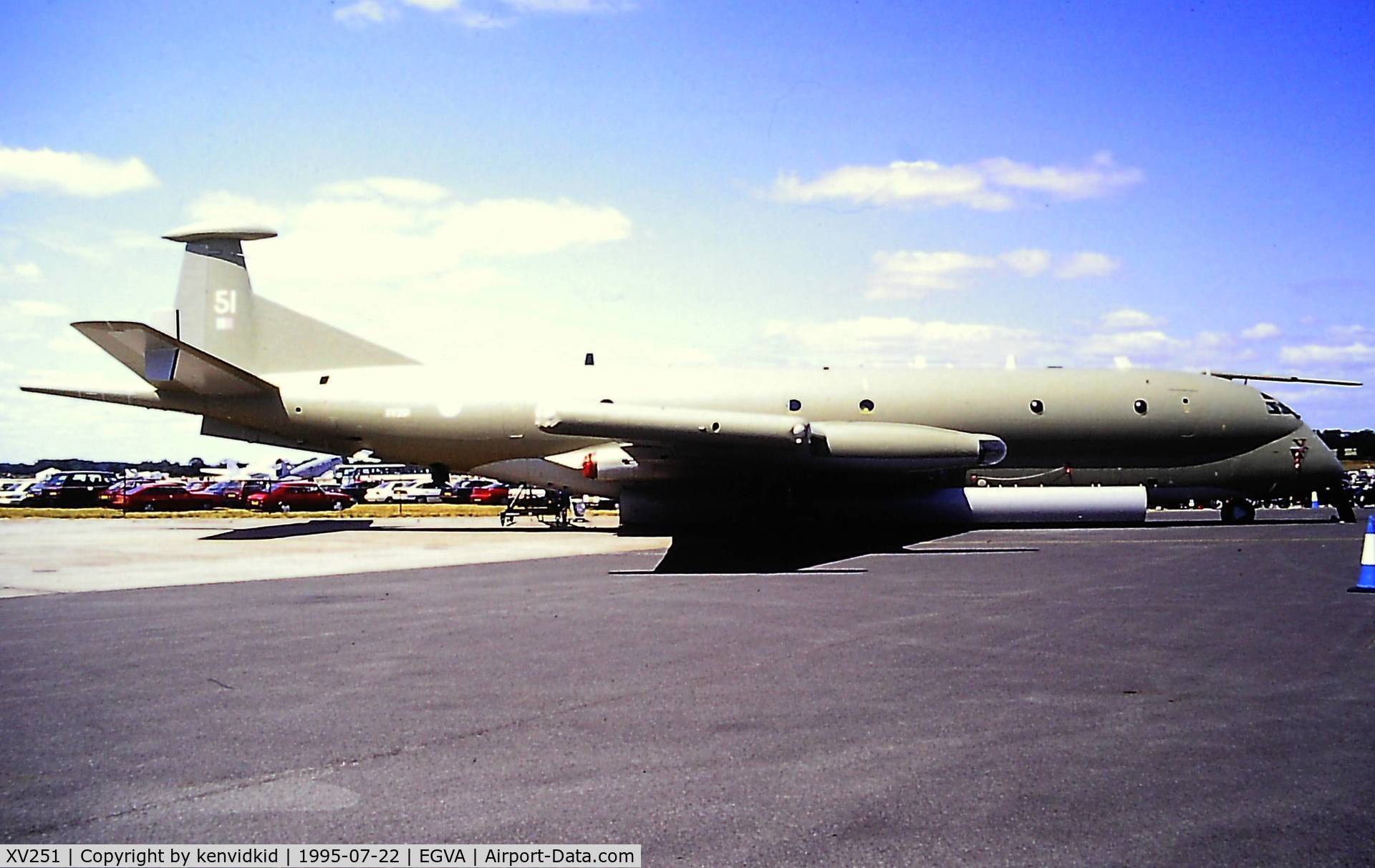 XV251, Hawker Siddeley Nimrod MR.2 C/N 8026, At the 1995 Fairford International Air Tattoo, scanned from slide.