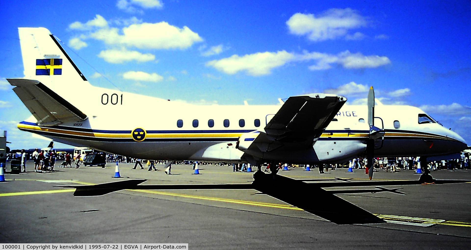 100001, 1989 Saab Tp100 (340B) C/N 340B-170, At the 1995 Fairford International Air Tattoo, scanned from slide.