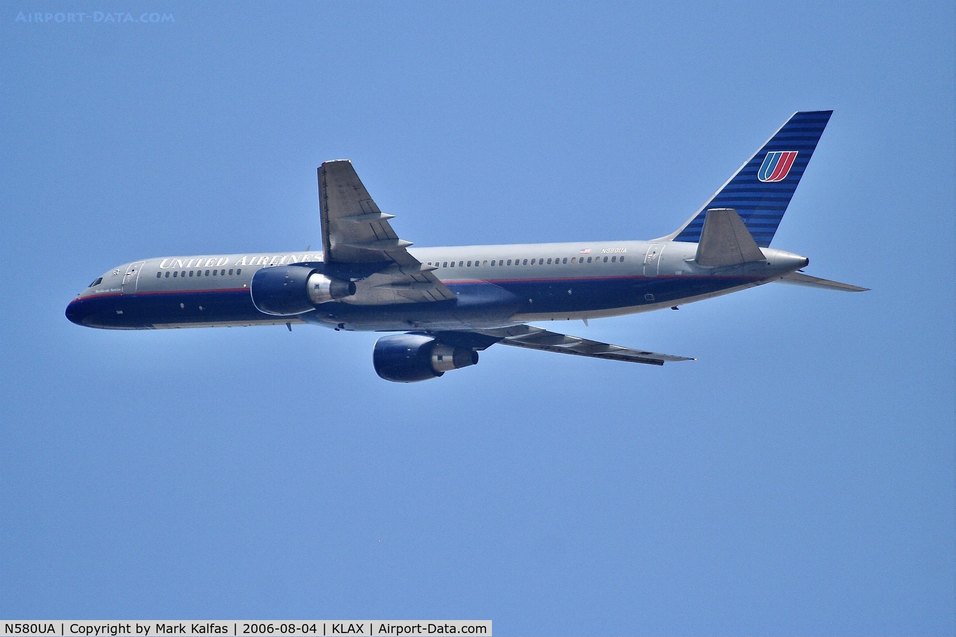 N580UA, 1993 Boeing 757-222 C/N 26698, United B752, N580UA departing 25R LAX
