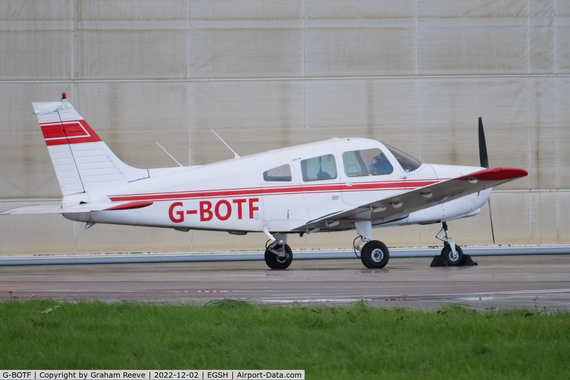 G-BOTF, 1975 Piper PA-28-151 Cherokee Warrior C/N 28-7515436, Parked at Norwich.
