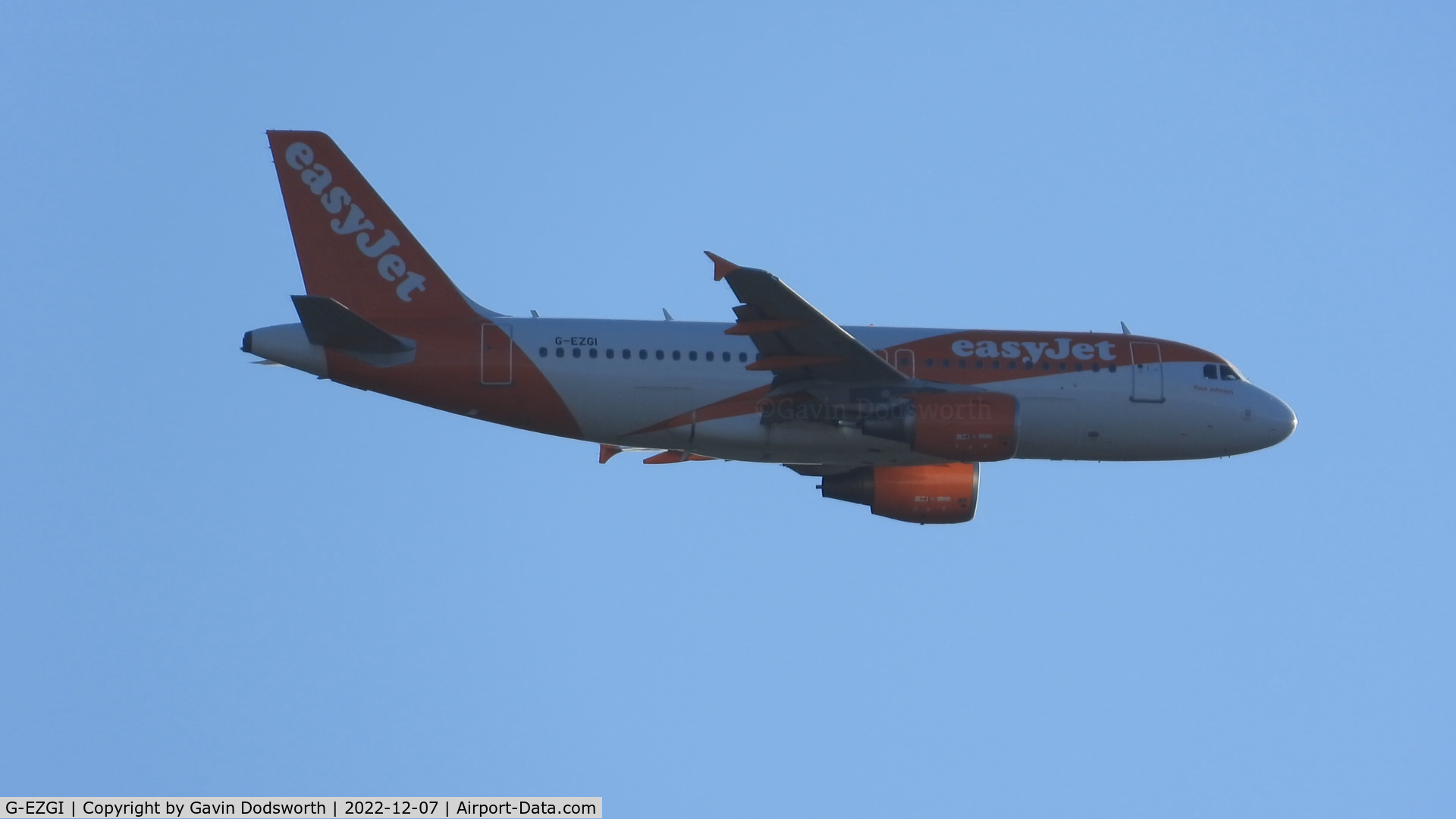 G-EZGI, 2011 Airbus A319-111 C/N 4693, Over Darlington on December 7th 2022 whilst on crew training at Teesside Airport