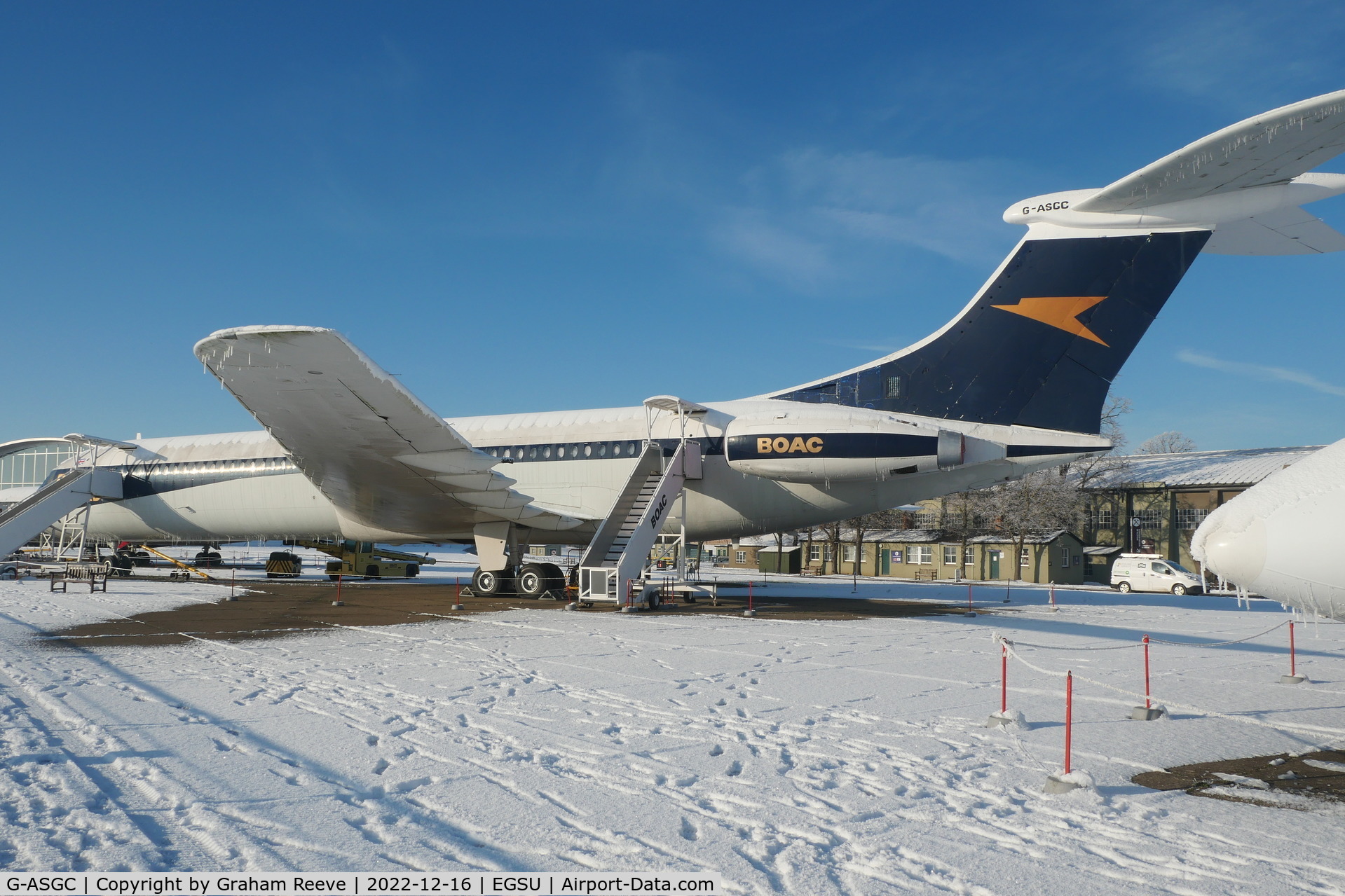 G-ASGC, 1965 BAC Super VC10 Srs 1151 C/N 853, On display in the snow at Duxford.