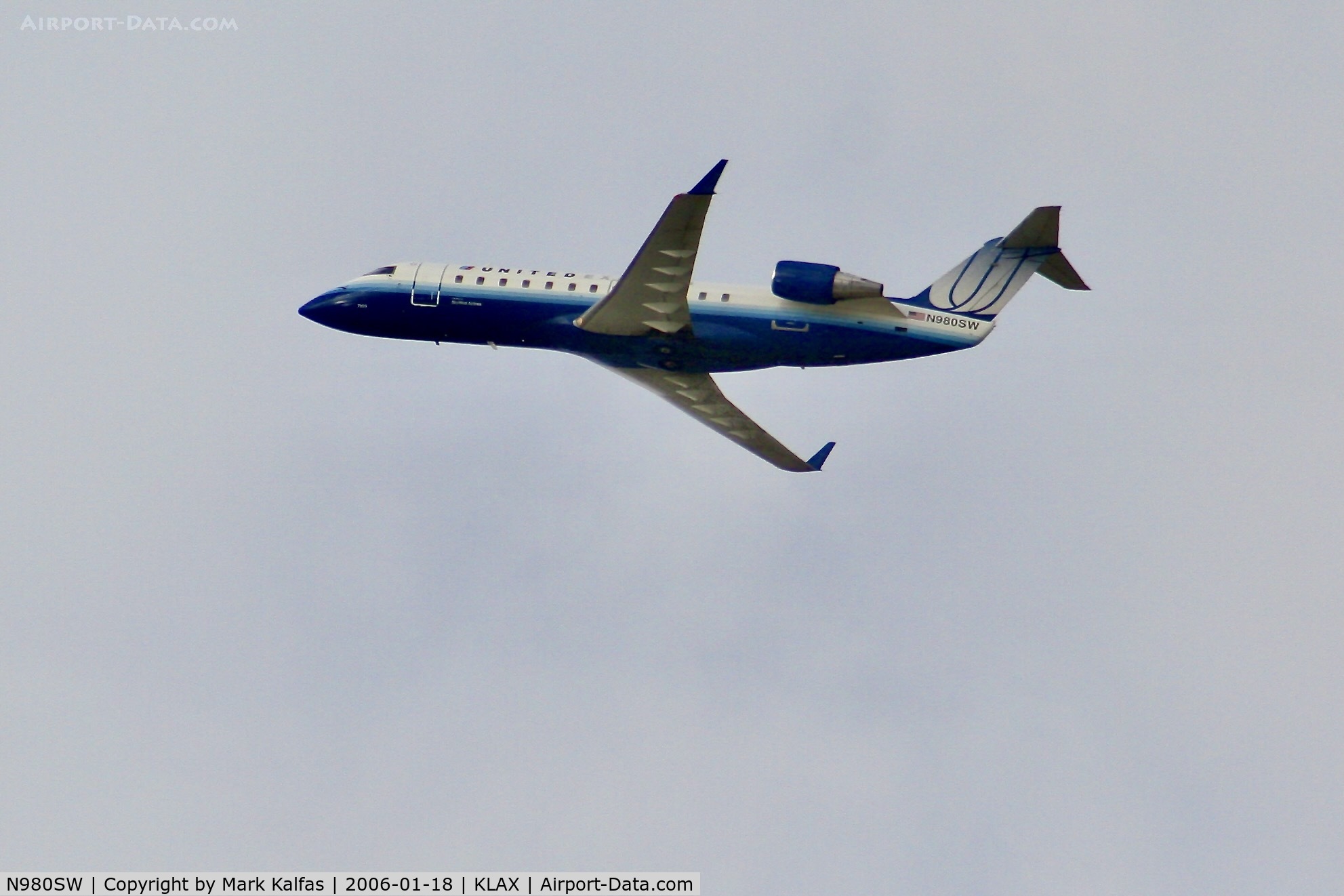 N980SW, 2004 Bombardier CRJ-200ER (CL-600-2B19) C/N 7955, SkyWest/United Express Bombardier CRJ-200ER, N980SW departing 25R LAX.