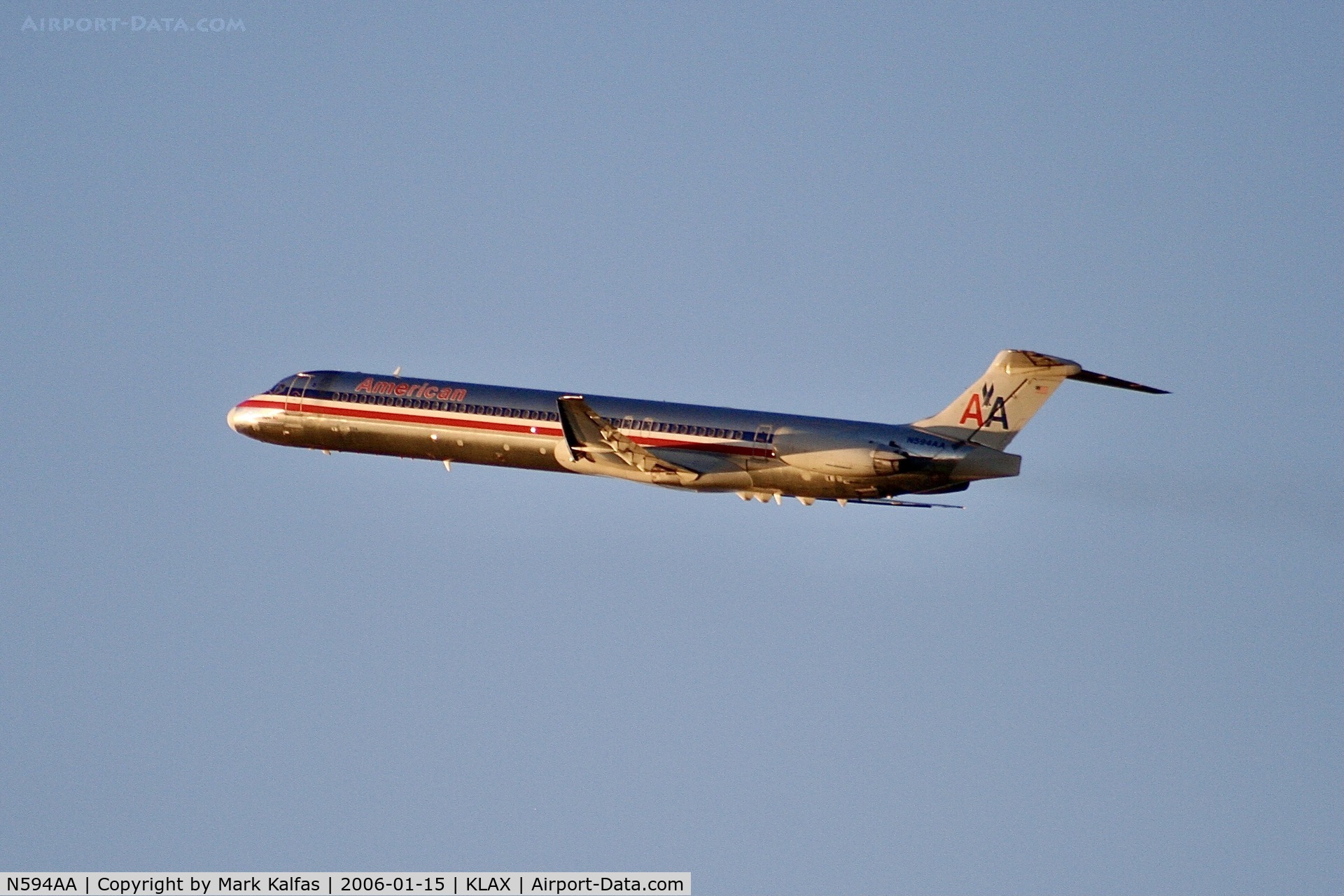 N594AA, 1992 McDonnell Douglas MD-83 (DC-9-83) C/N 53284, American Airlines McDonnell Douglas MD-83, N594AA departing 25R LAX