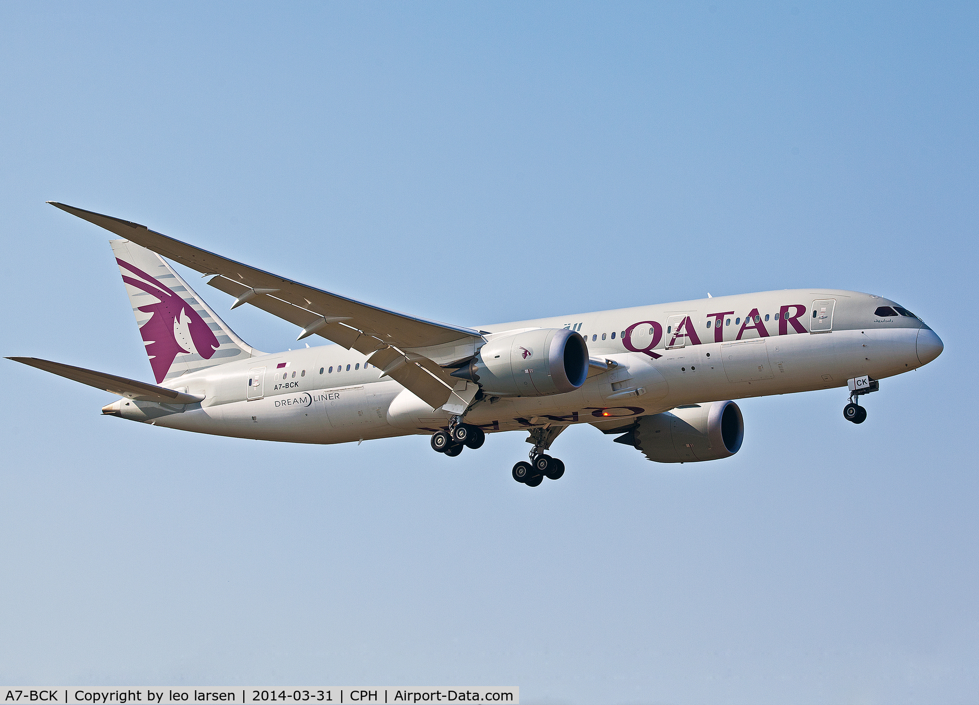 A7-BCK, 2012 Boeing 787-8 Dreamliner C/N 38329, Copenhagen 31.3.2014