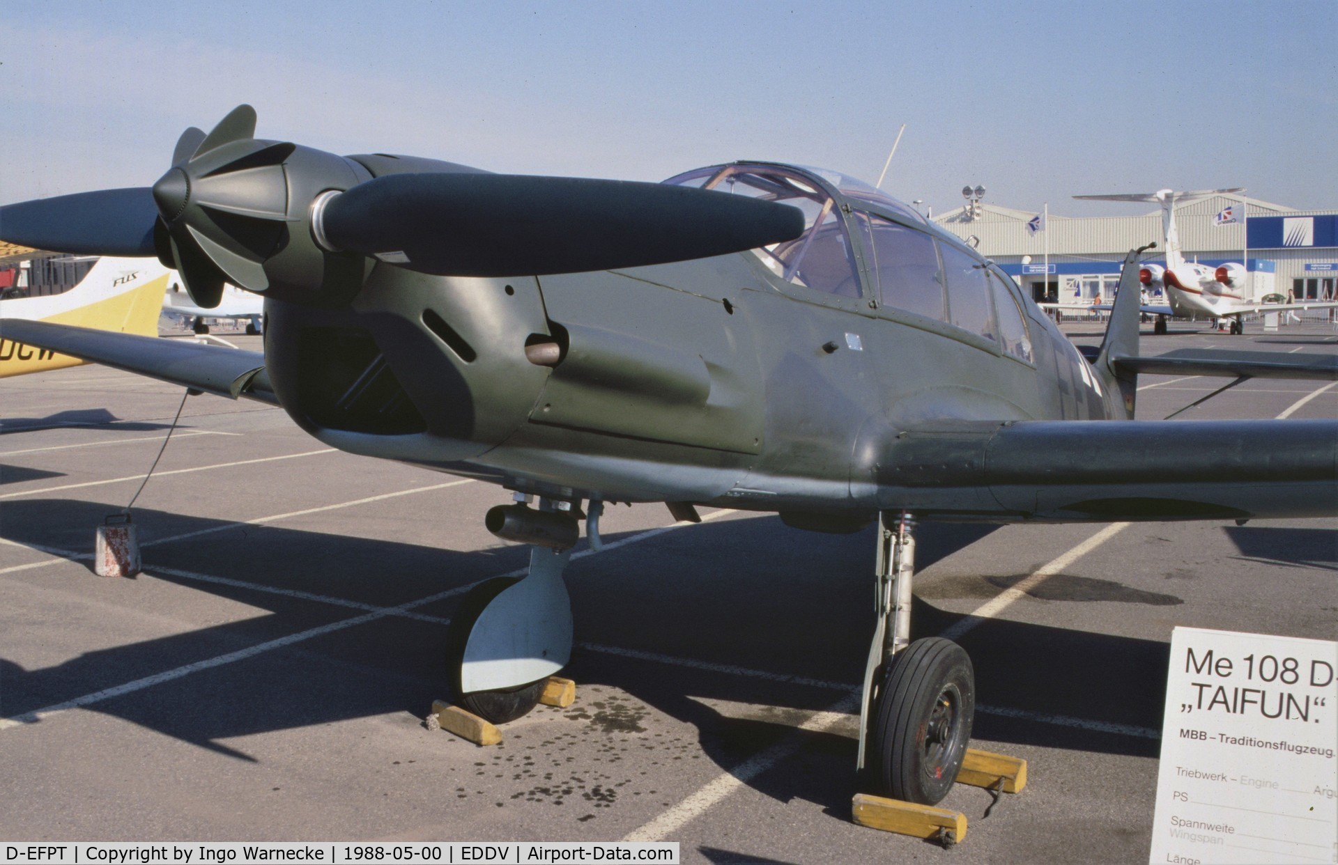 D-EFPT, Messerschmitt Bf-108 Taifun C/N 5138, Messerschmitt Bf 108D-1 Taifun of the Messerschmitt Foundation at the Internationale Luftfahrtausstellung ILA, Hannover 1988