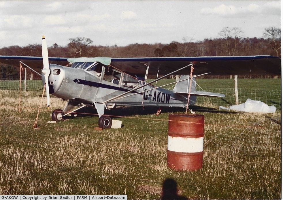 G-AKOW, 1945 Taylorcraft J Auster 5 C/N 1579, Circa 1974 after new dacron applied my Manager owner & pilot (L. A. McLean) would take off from a farm field near Newbury.  Here I think in autumn after landing.  Wonderful experience and nice to know the Auster is saved!