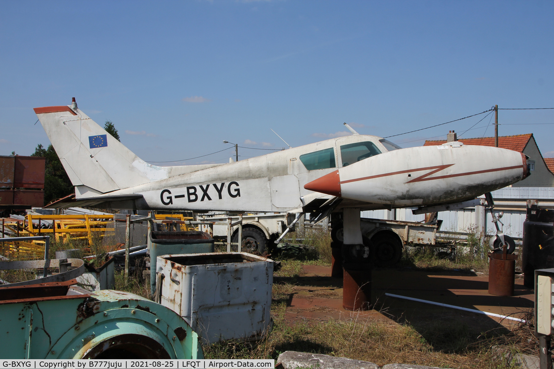 G-BXYG, 1960 Cessna 310D C/N 39089, on display on scraper near Merville D946