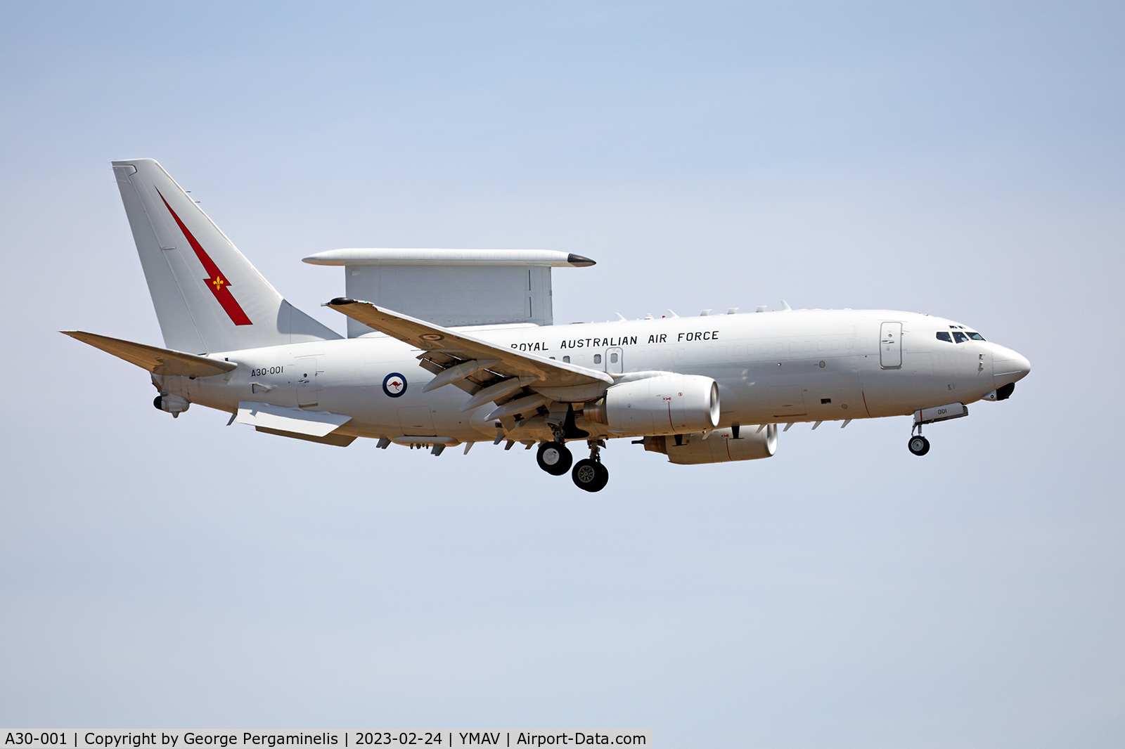 A30-001, 2002 Boeing E-7A Wedgetail C/N 33474, Arriving for the Australian International Airshow 2023.