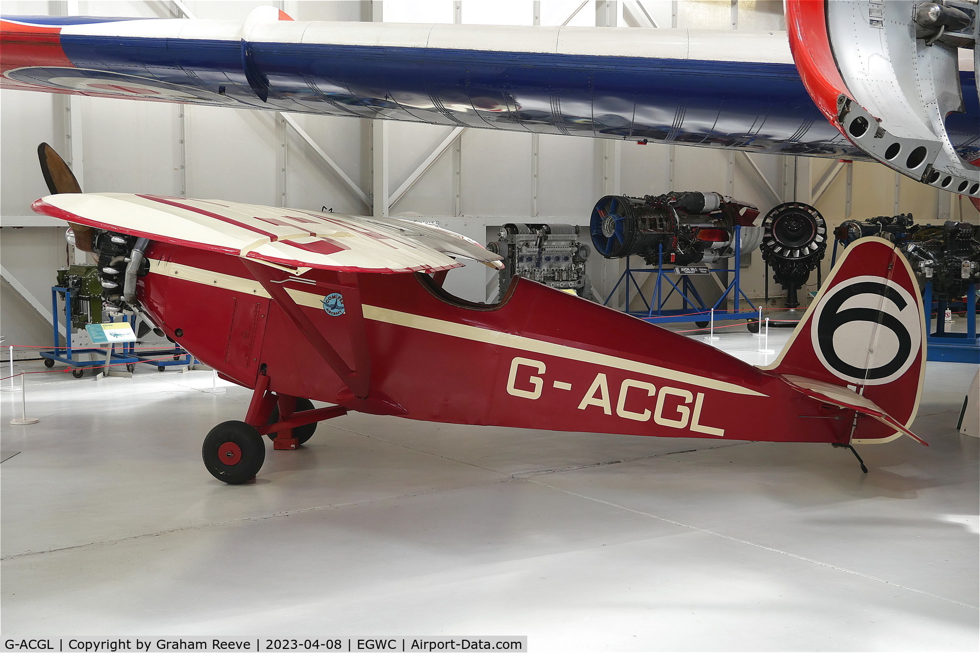 G-ACGL, 1933 Comper CLA-7 Swift C/N S33/6, On display at the RAF Museum, Cosford.