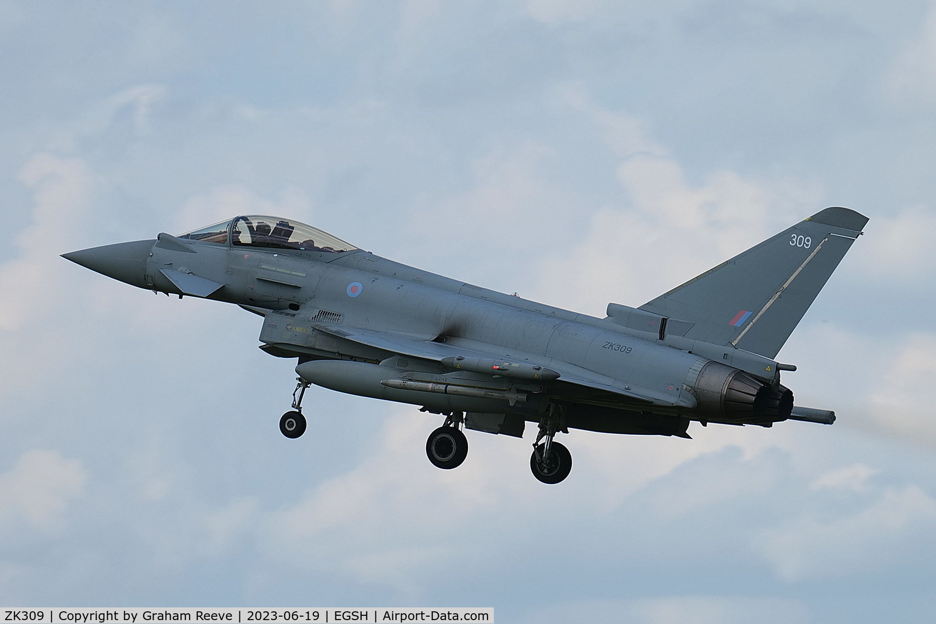 ZK309, 2010 Eurofighter EF-2000 Typhoon FGR4 C/N BS060/228, Departing from Norwich.