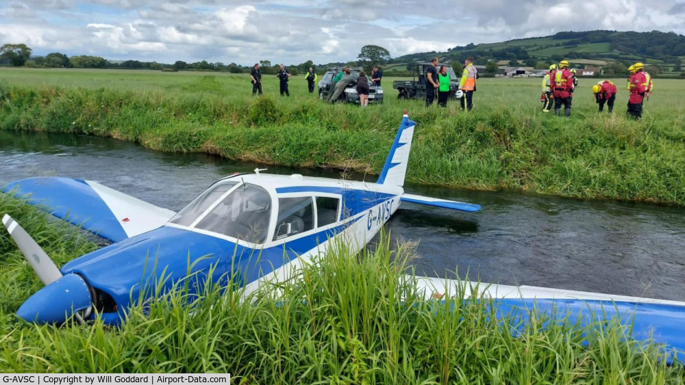 G-AVSC, 1967 Piper PA-28-180 Cherokee C/N 28-4193, Crashed in River Ex in Devon on 2nd August 2023, 09:55. Pilot and passenger  unhurt but had to be rescued from the river. Cause of crash at time of writing unknown