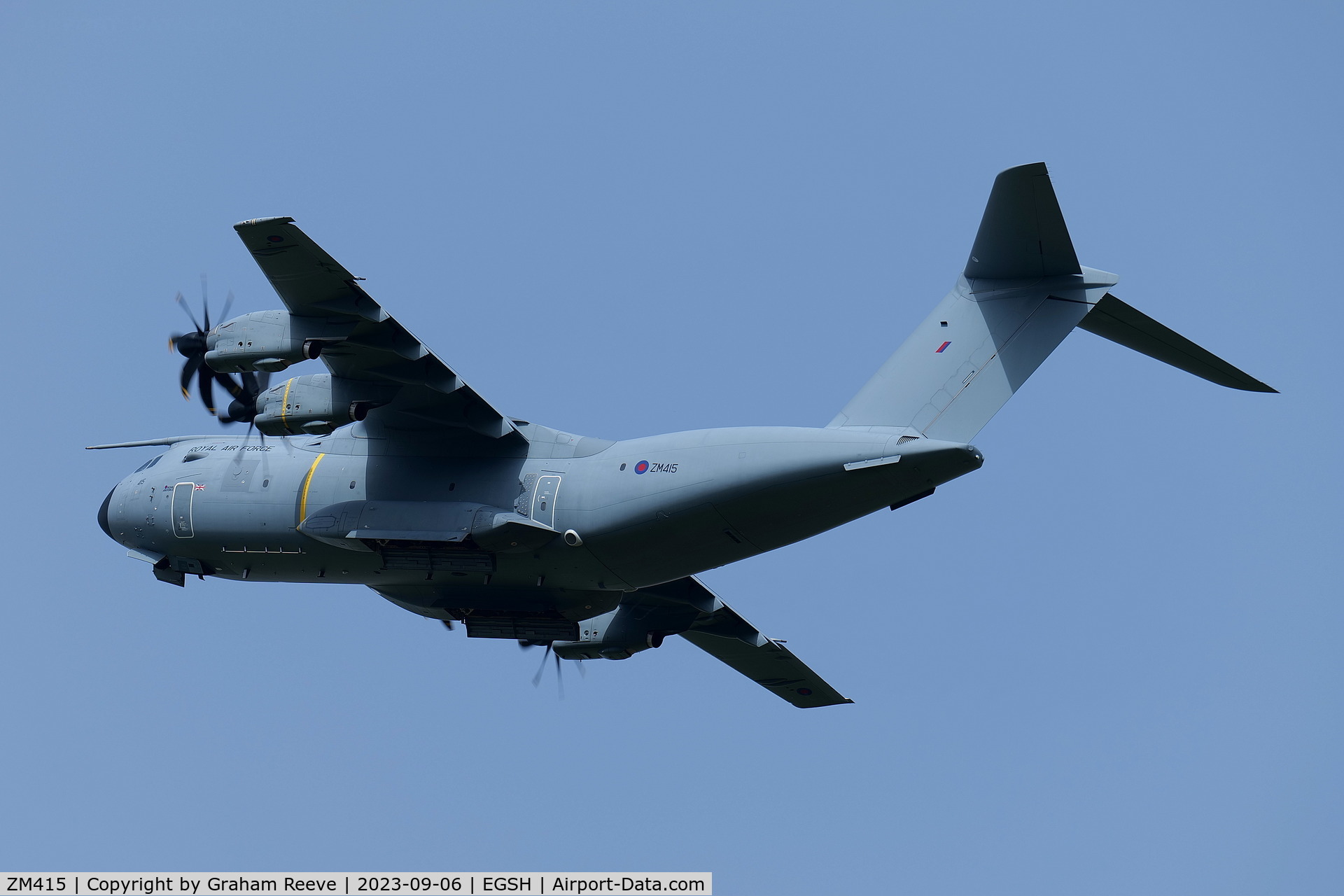 ZM415, 2016 Airbus A400M-180 Atlas C.1 C/N 052, Departing from Norwich.