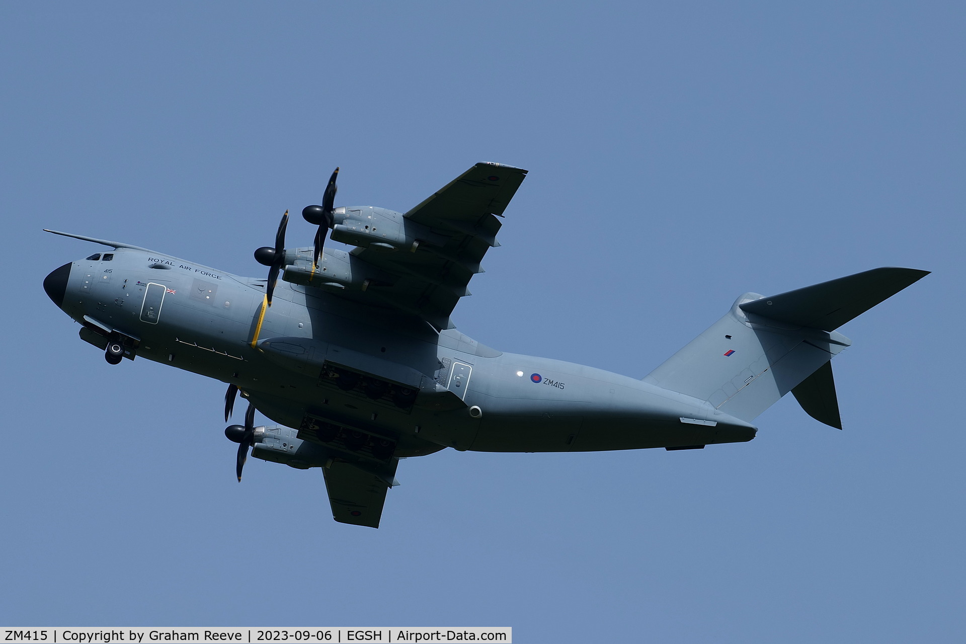 ZM415, 2016 Airbus A400M-180 Atlas C.1 C/N 052, Departing from Norwich.